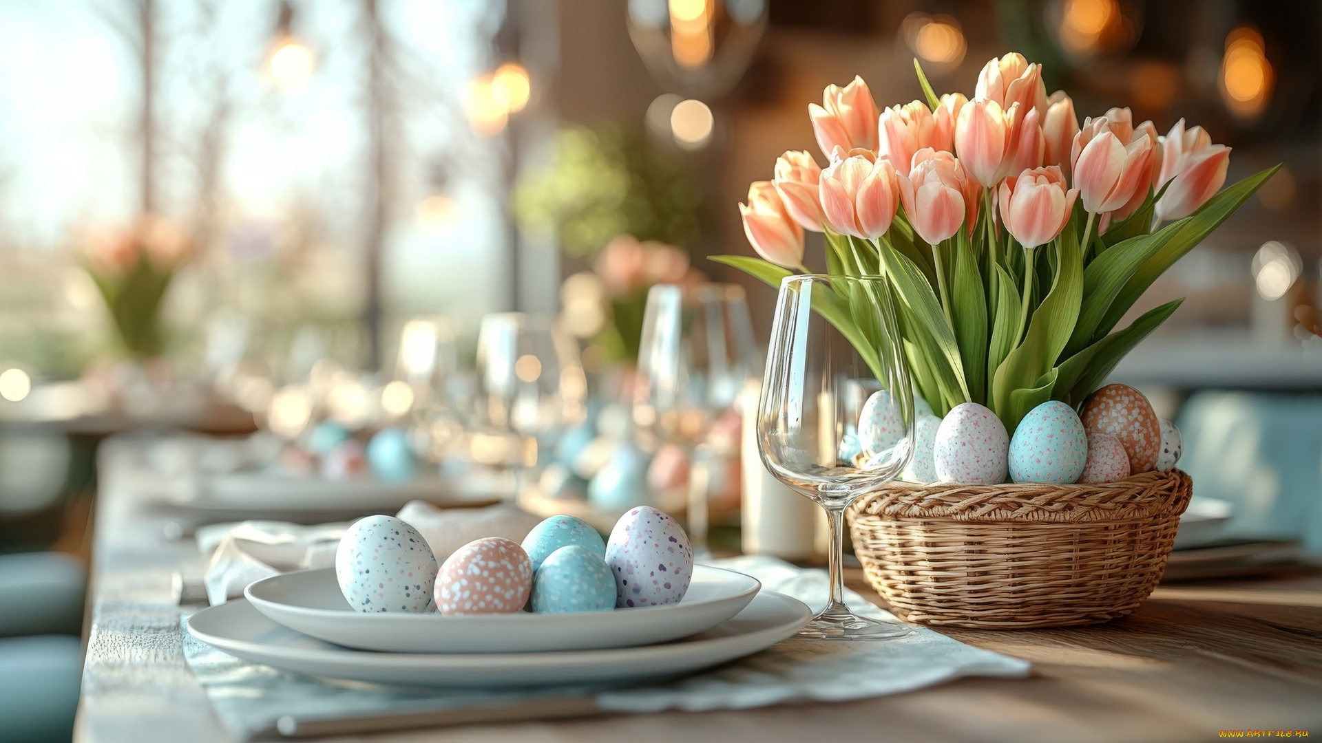 3д, графика, праздники, , holidays, тюльпаны, пасха, яйца, крашенки