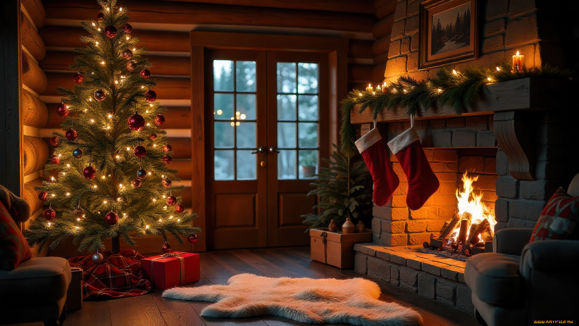 праздничные, новогодний, очаг, новогодняя