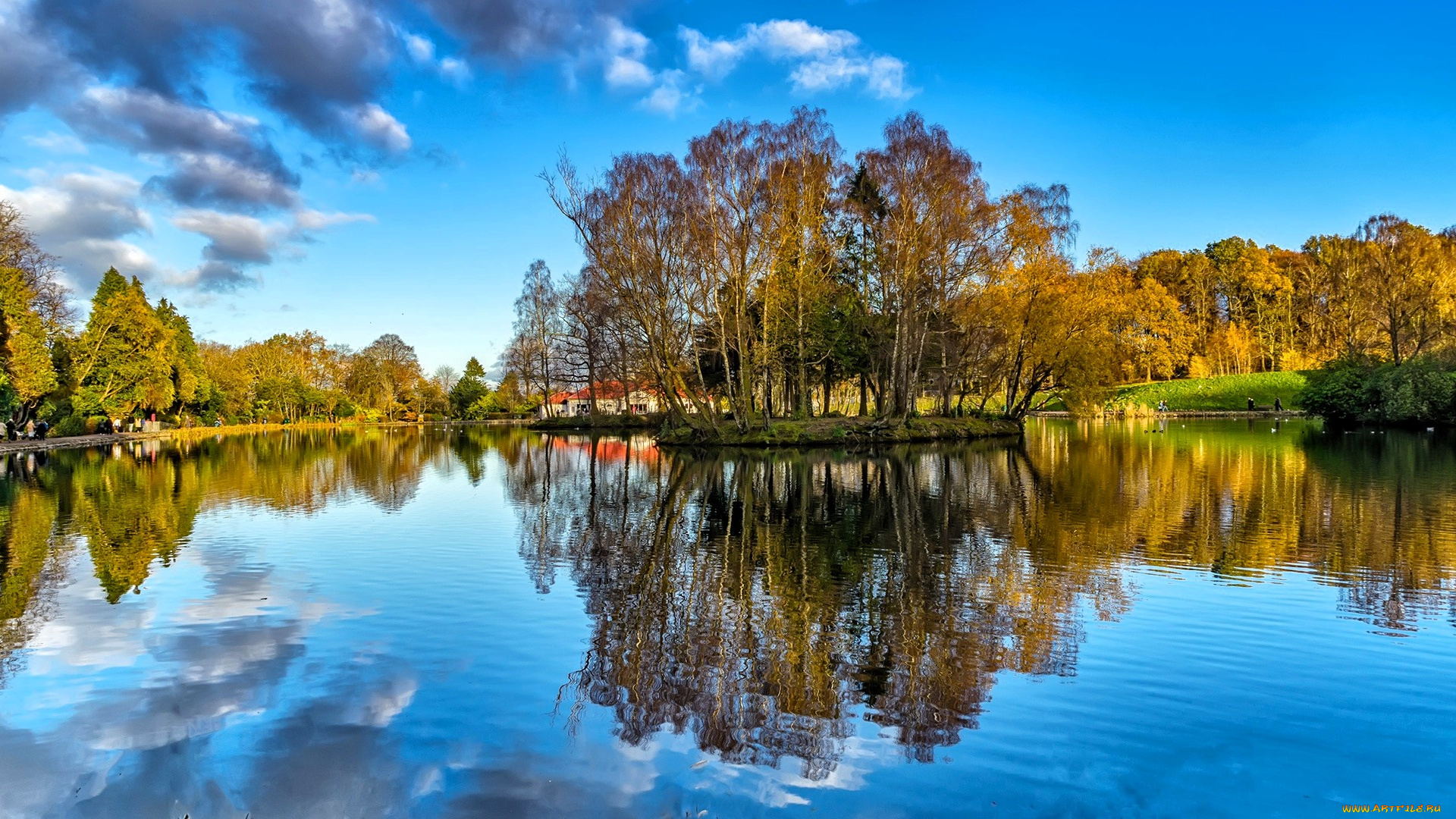 природа, реки, озера, облака, озеро, деревья, осень