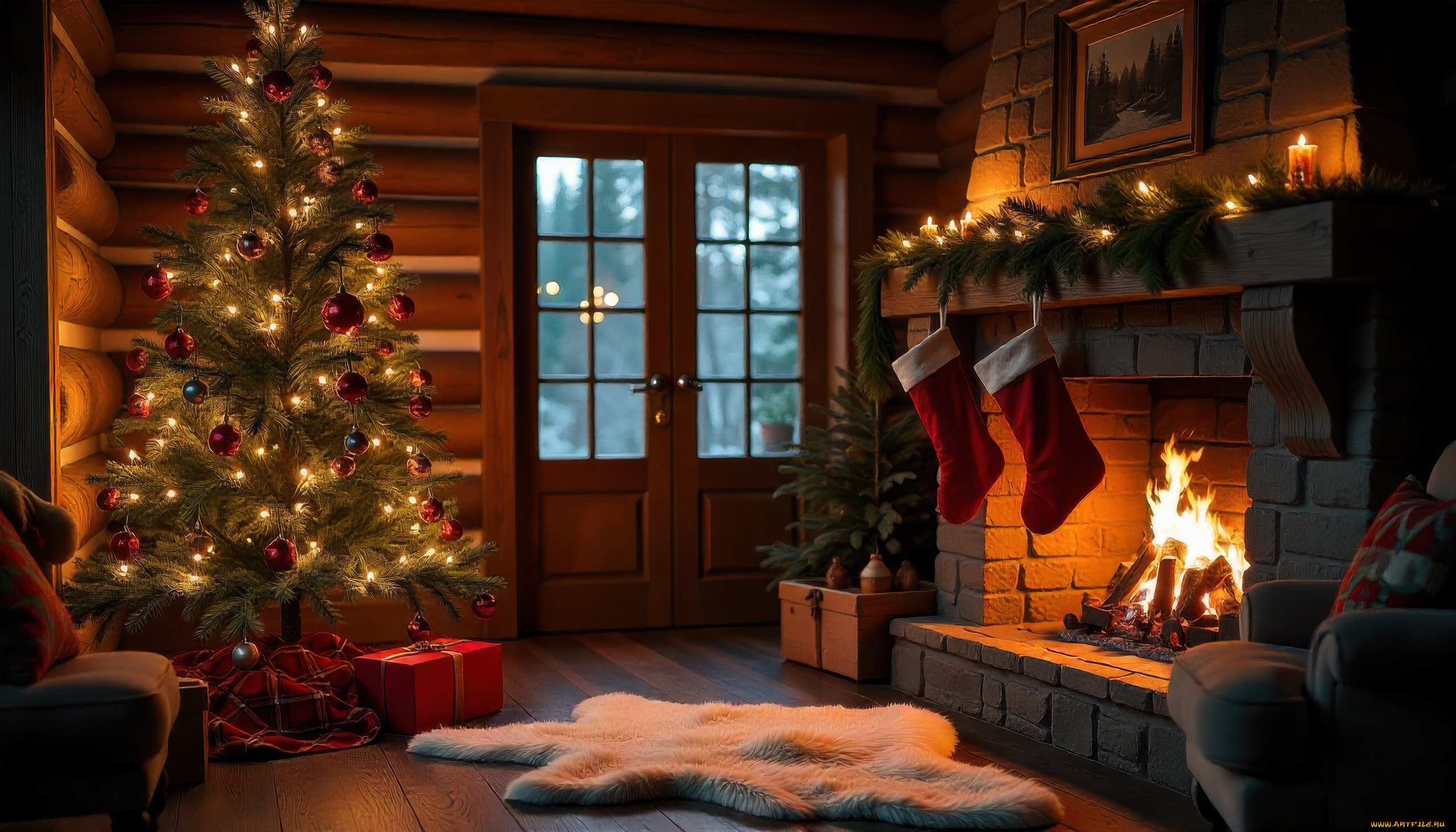 праздничные, новогодний, очаг, новогодняя