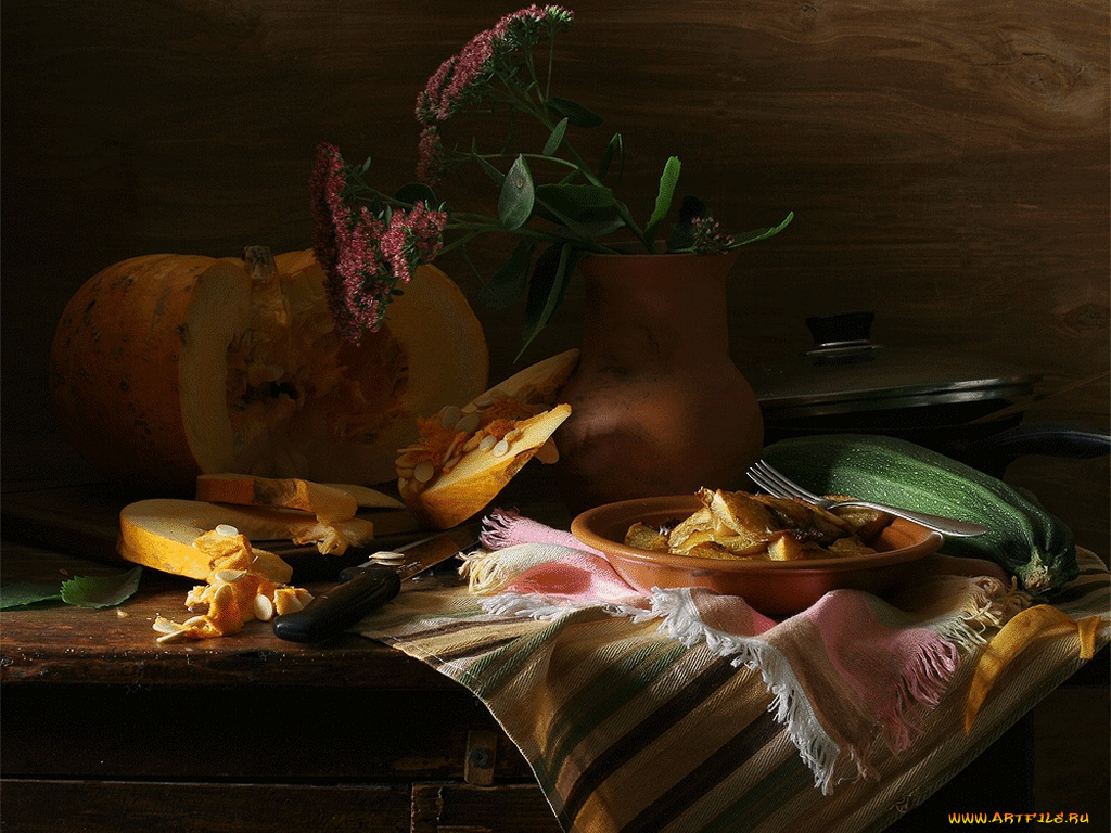 ира, быкова, тыква, жареная, на, сковороде, еда, натюрморт