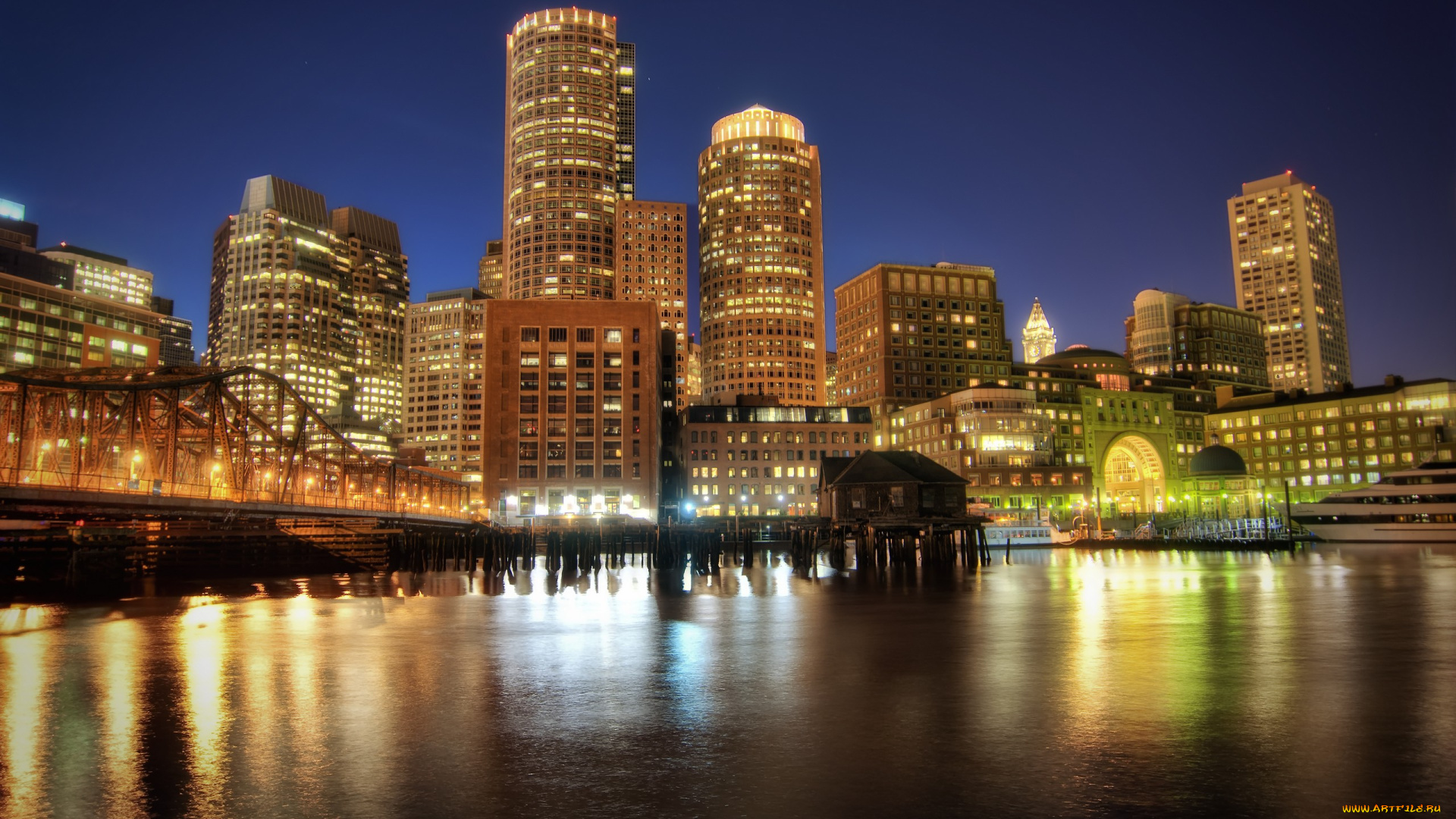 города, огни, ночного