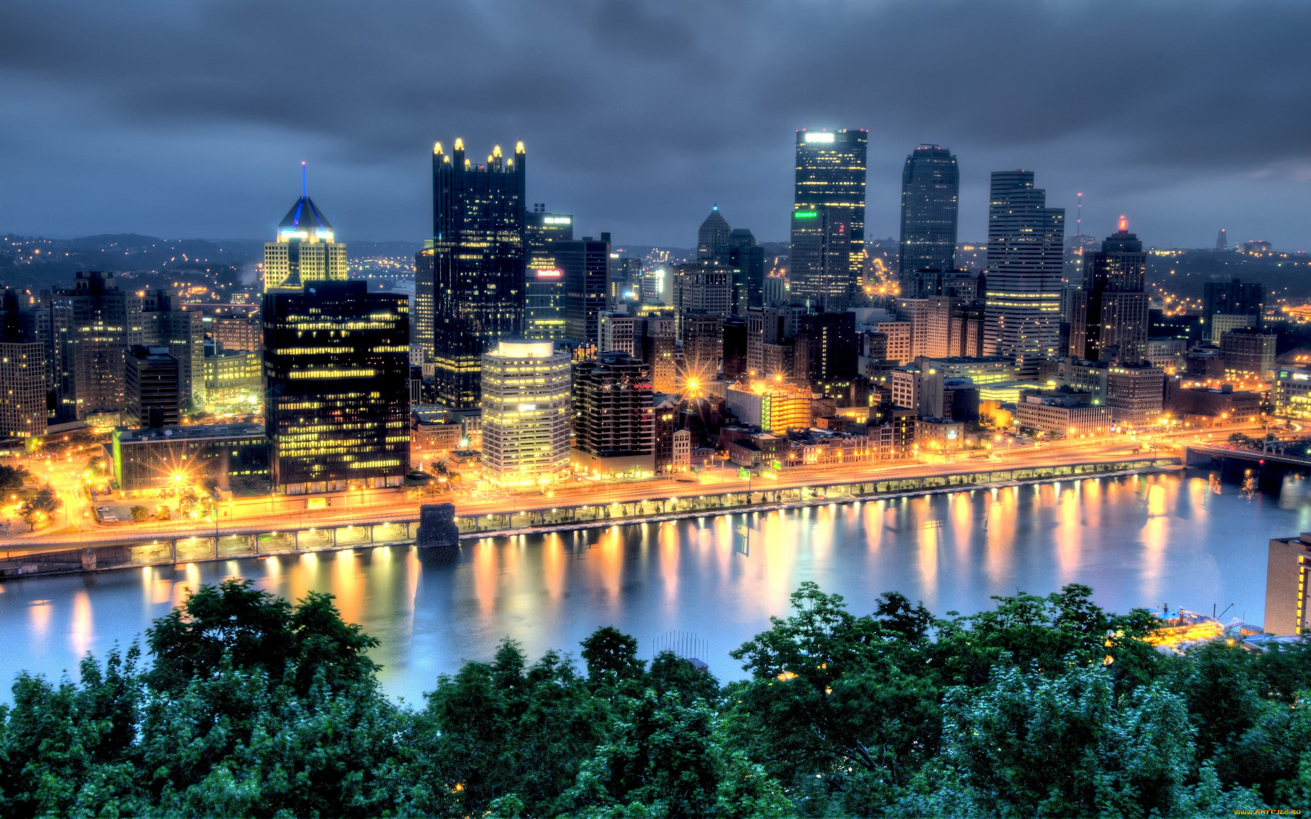 города, огни, ночного