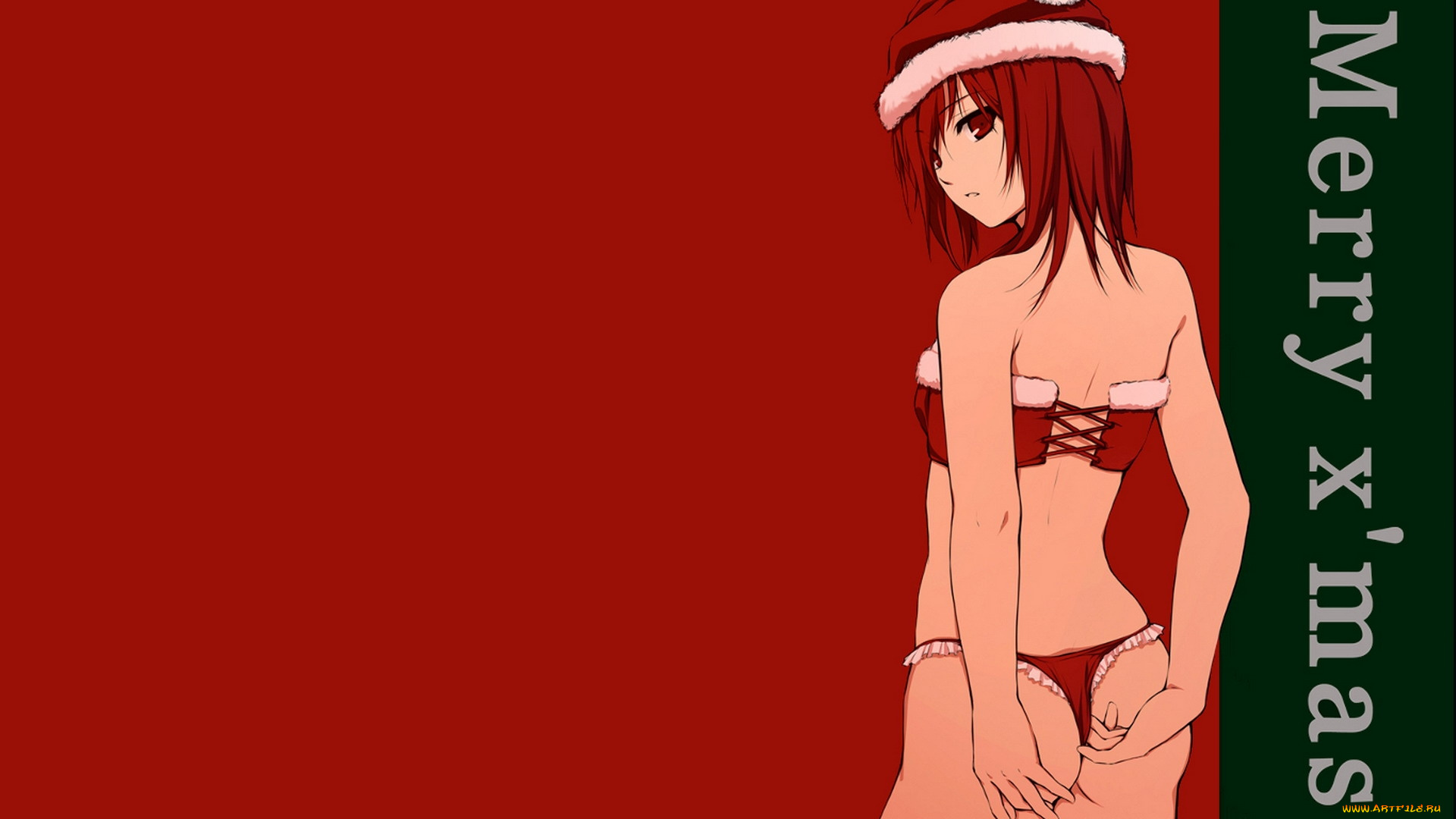 аниме, merry, chrismas, winter, колпак, новый, год, костюм, девушка