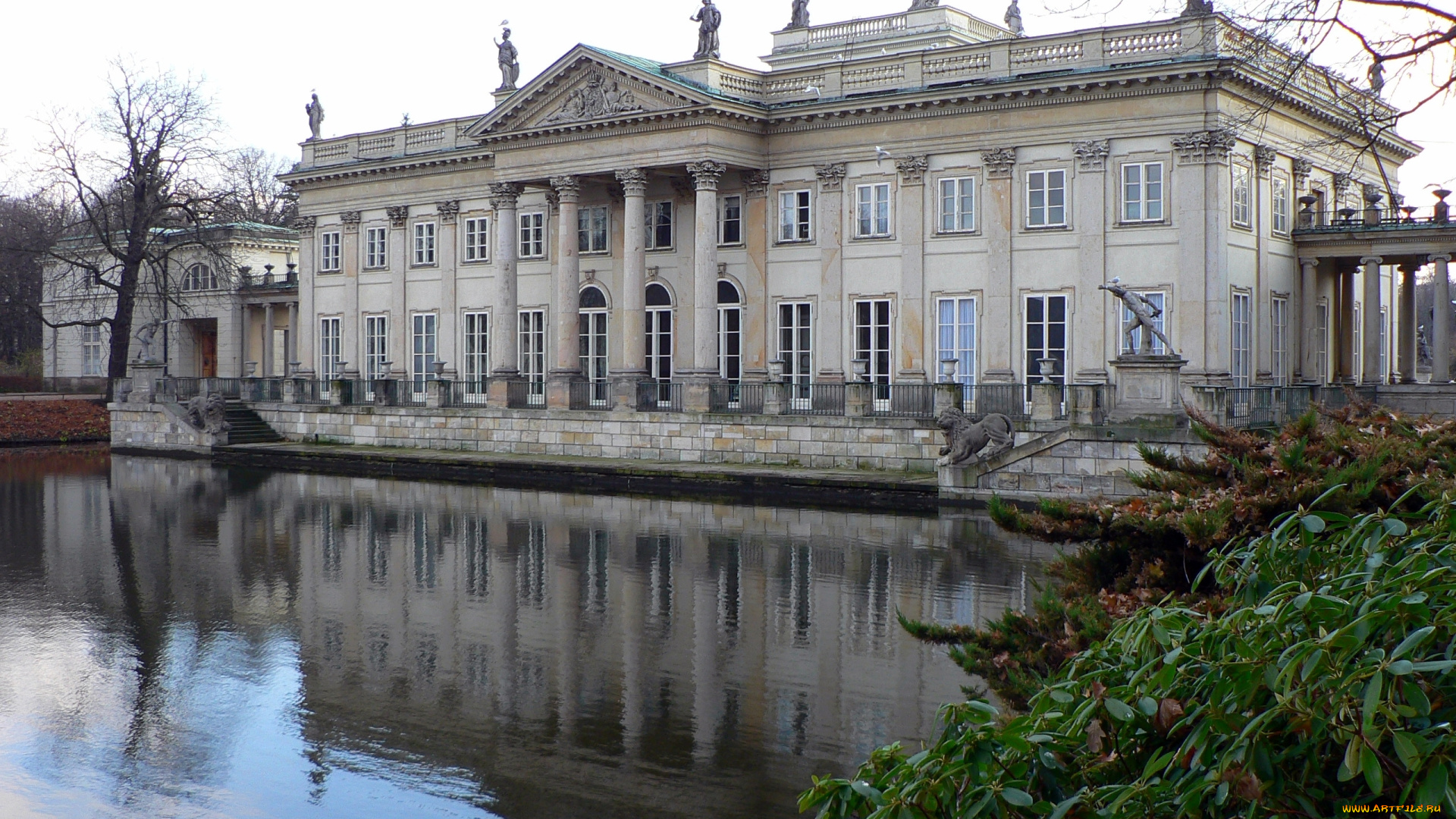 города, дворцы, замки, крепости, лазенковский, дворец, архитектура, небо, озеро