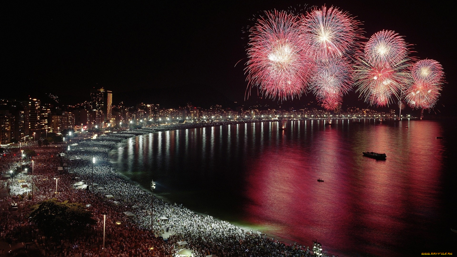 разное, салюты, фейерверки, огни, залив, дома