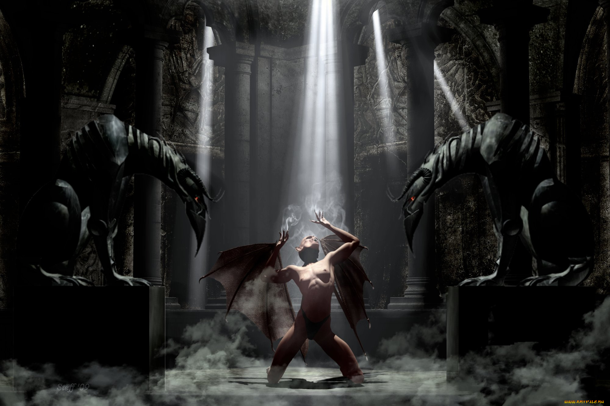 3д, графика, creatures, существа, лучи