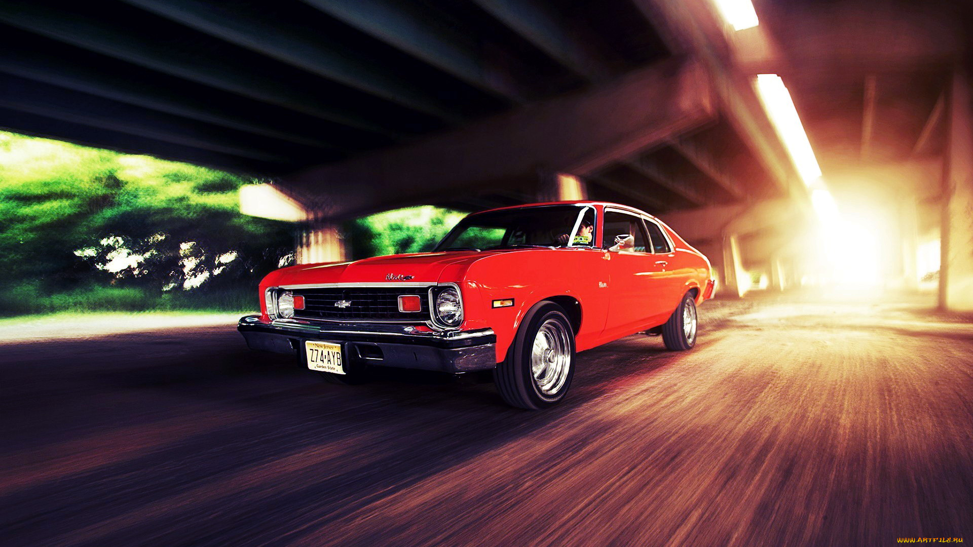 chevy, nova, автомобили, chevrolet, мост, скорость, красный