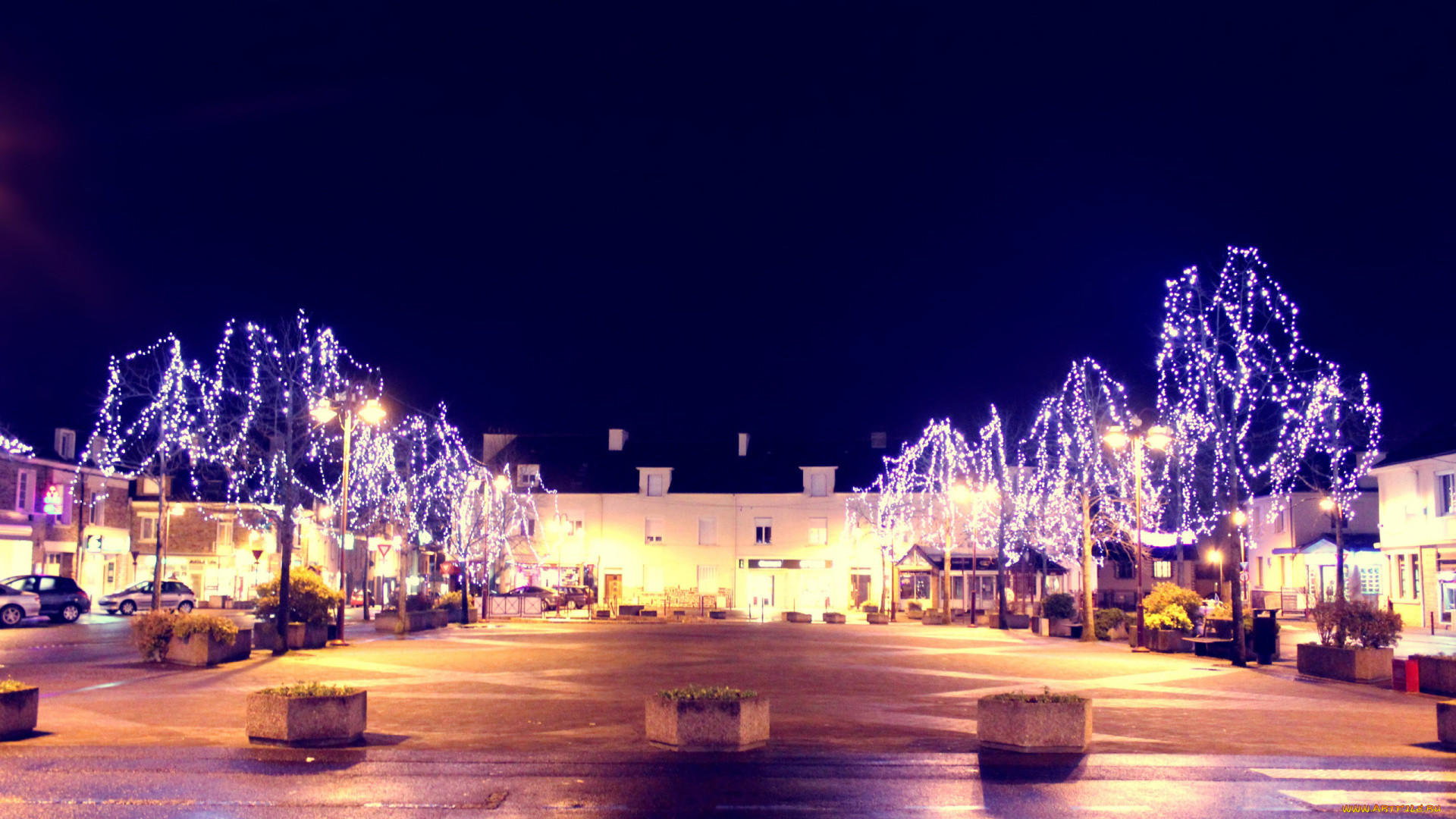 праздничные, новогодние, пейзажи, город, площадь, иллюминация