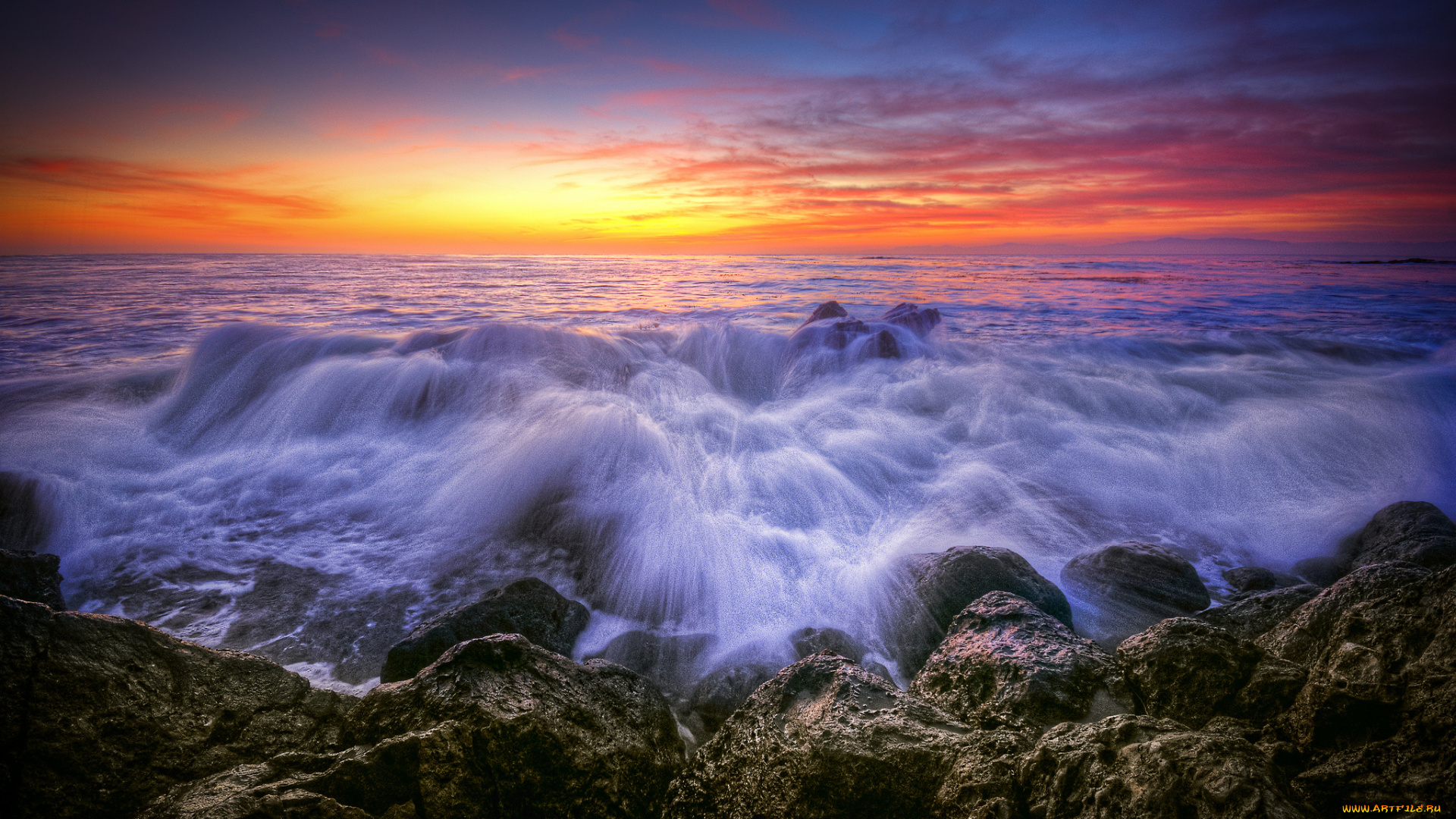 природа, моря, океаны, море, закат, камни