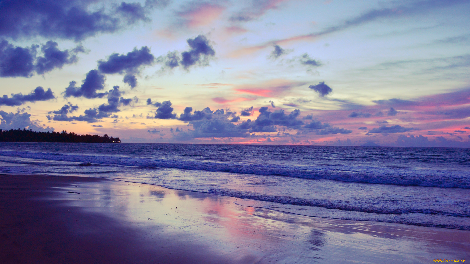 природа, побережье, закат, небо, море, берег, облака