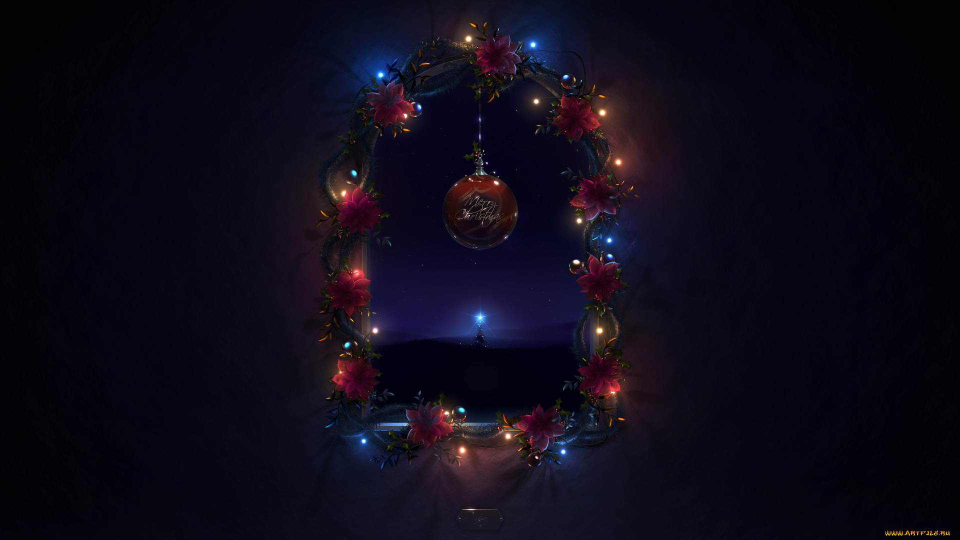 the, window, in, new, york, праздничные, 3д, графика, новый, год, шарик, гирлянда, окно