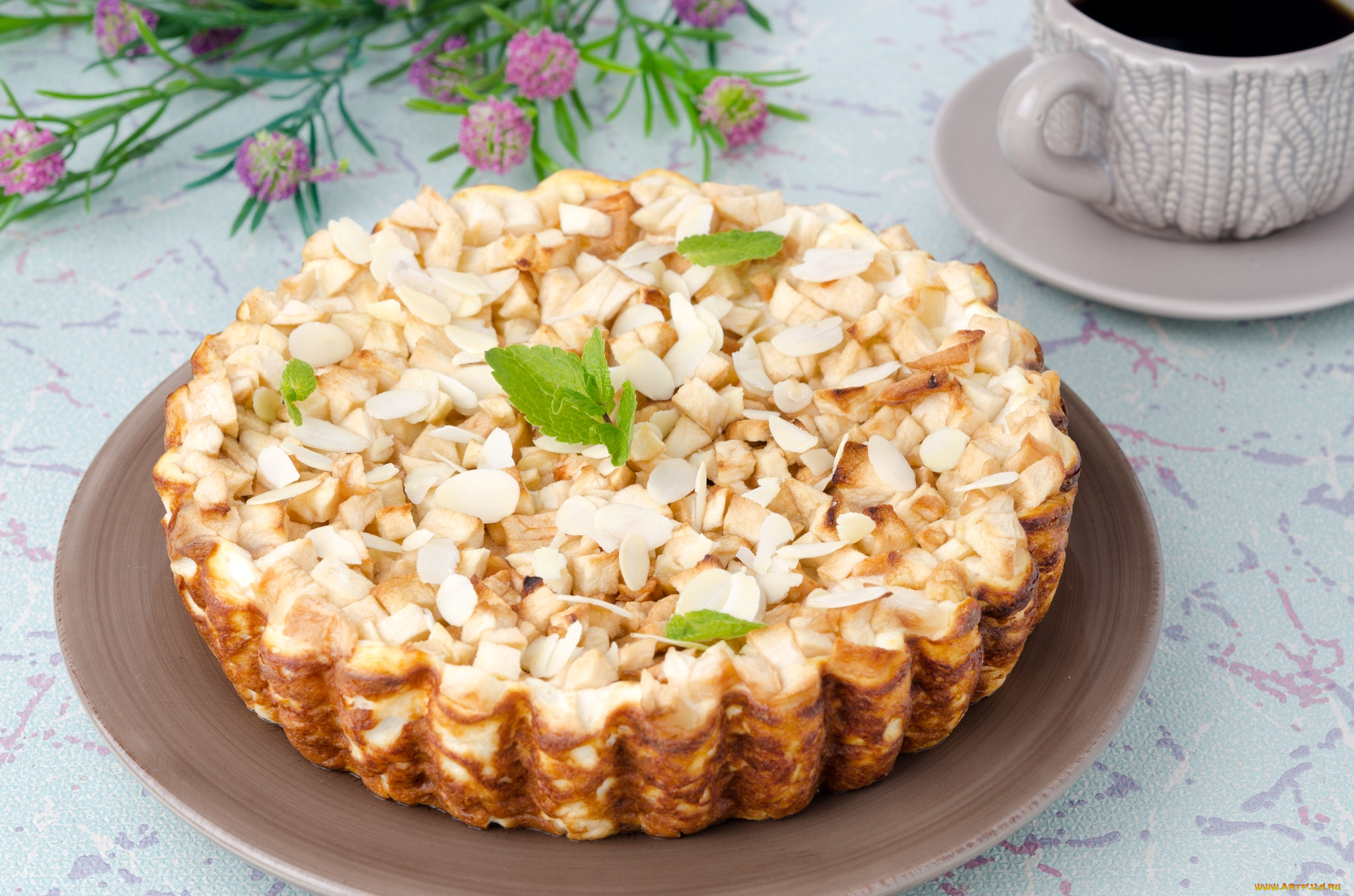 еда, пирожные, кексы, печенье, мята, пирог, яблоки, орехи