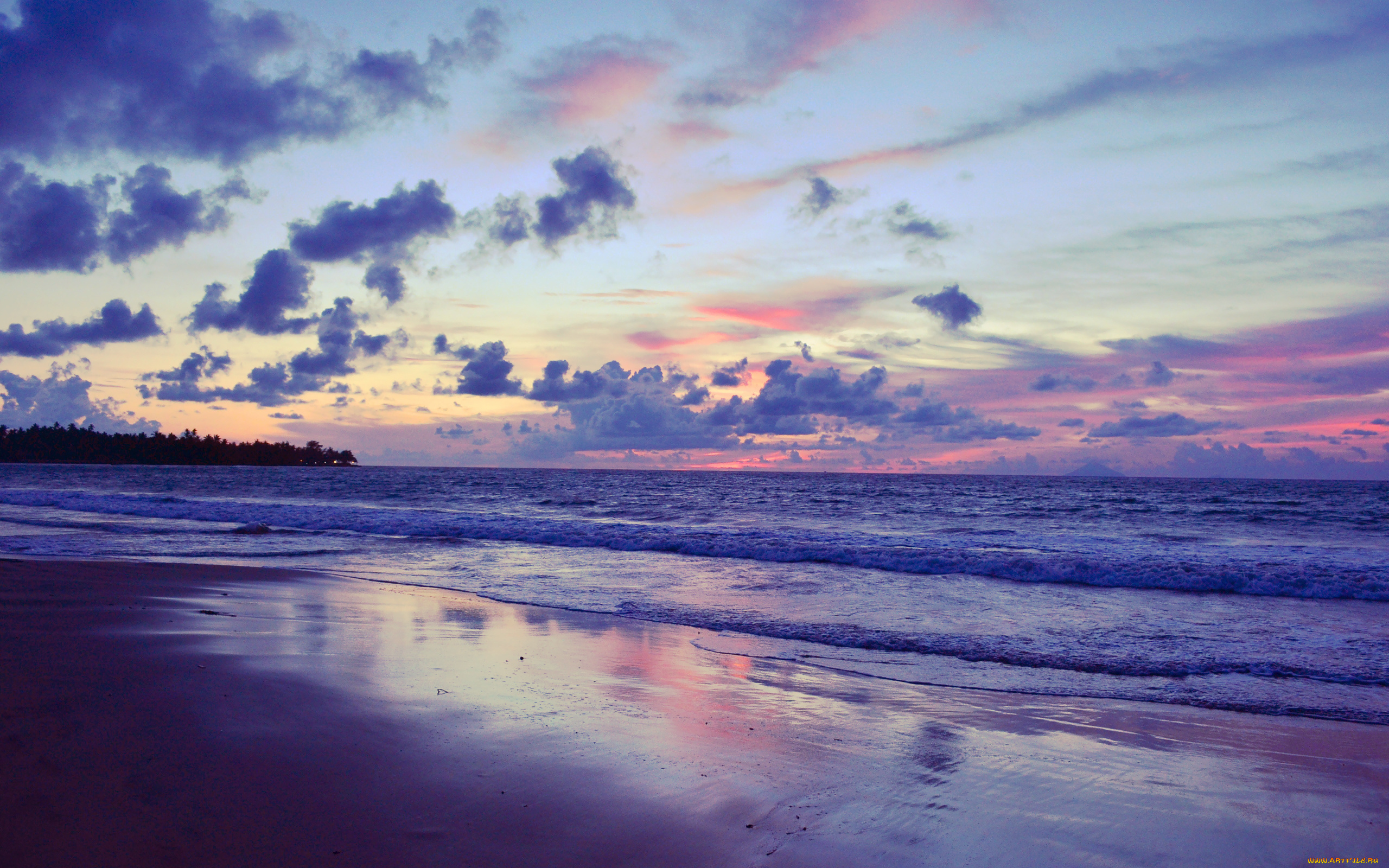 природа, побережье, закат, небо, море, берег, облака