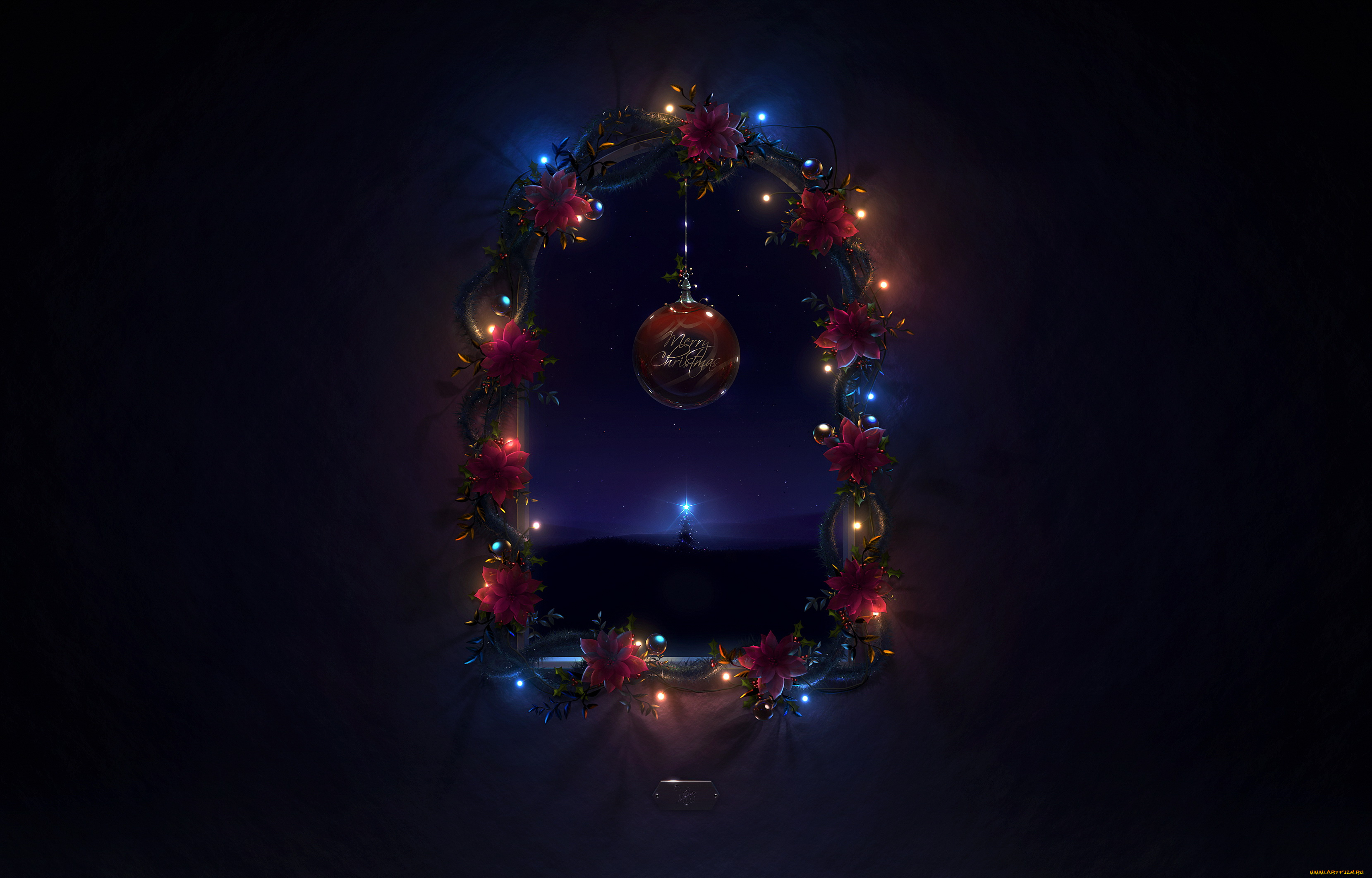 the, window, in, new, york, праздничные, 3д, графика, новый, год, шарик, гирлянда, окно