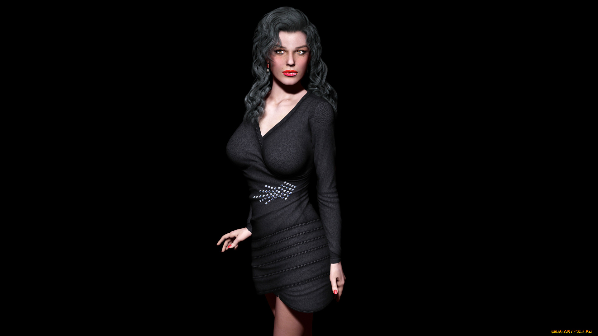 3д, графика, people, , люди, девушка, фон, платье, взгляд