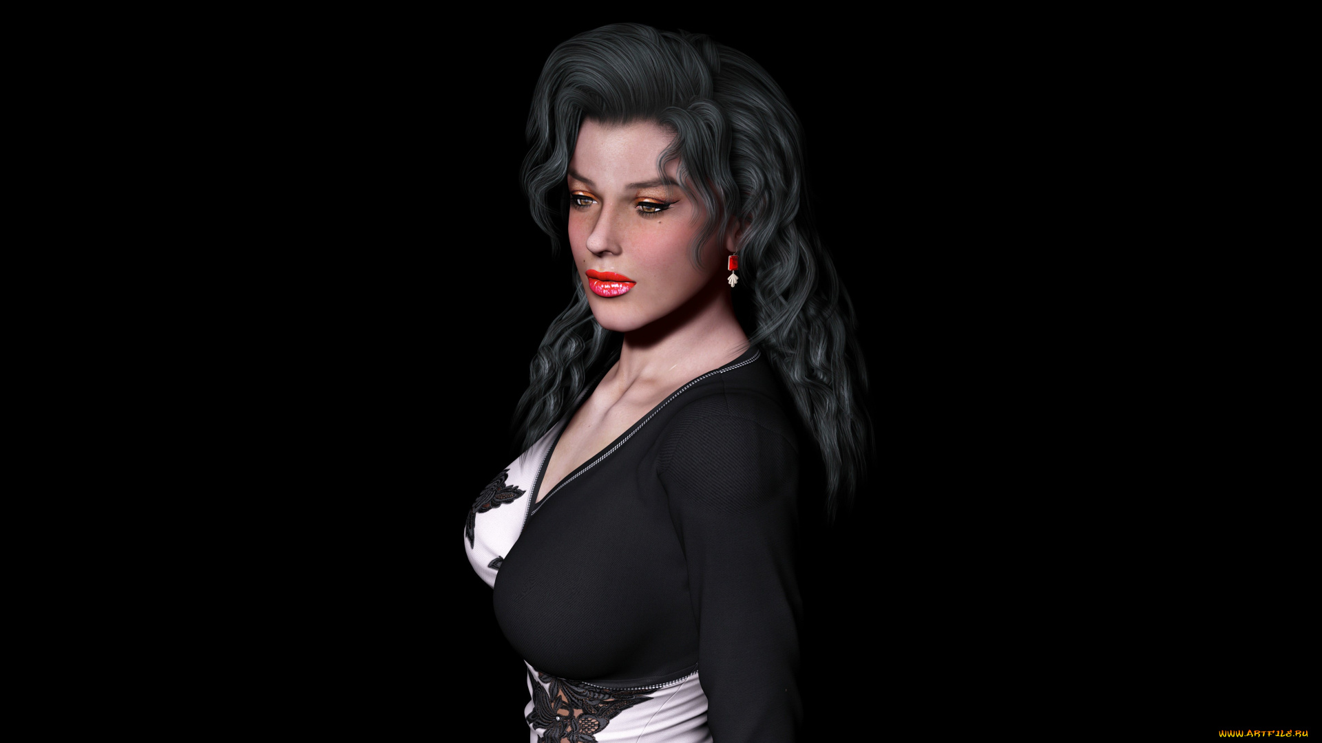 3д, графика, people, , люди, девушка, фон, платье, взгляд