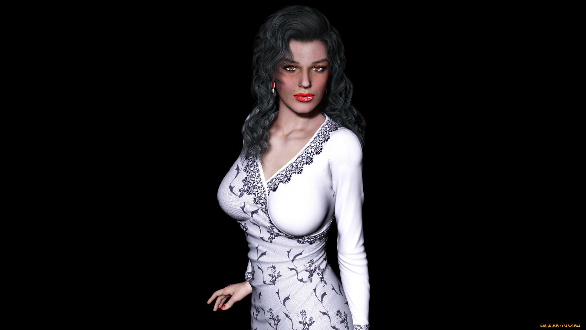 3д, графика, people, , люди, девушка, фон, взгляд, платье