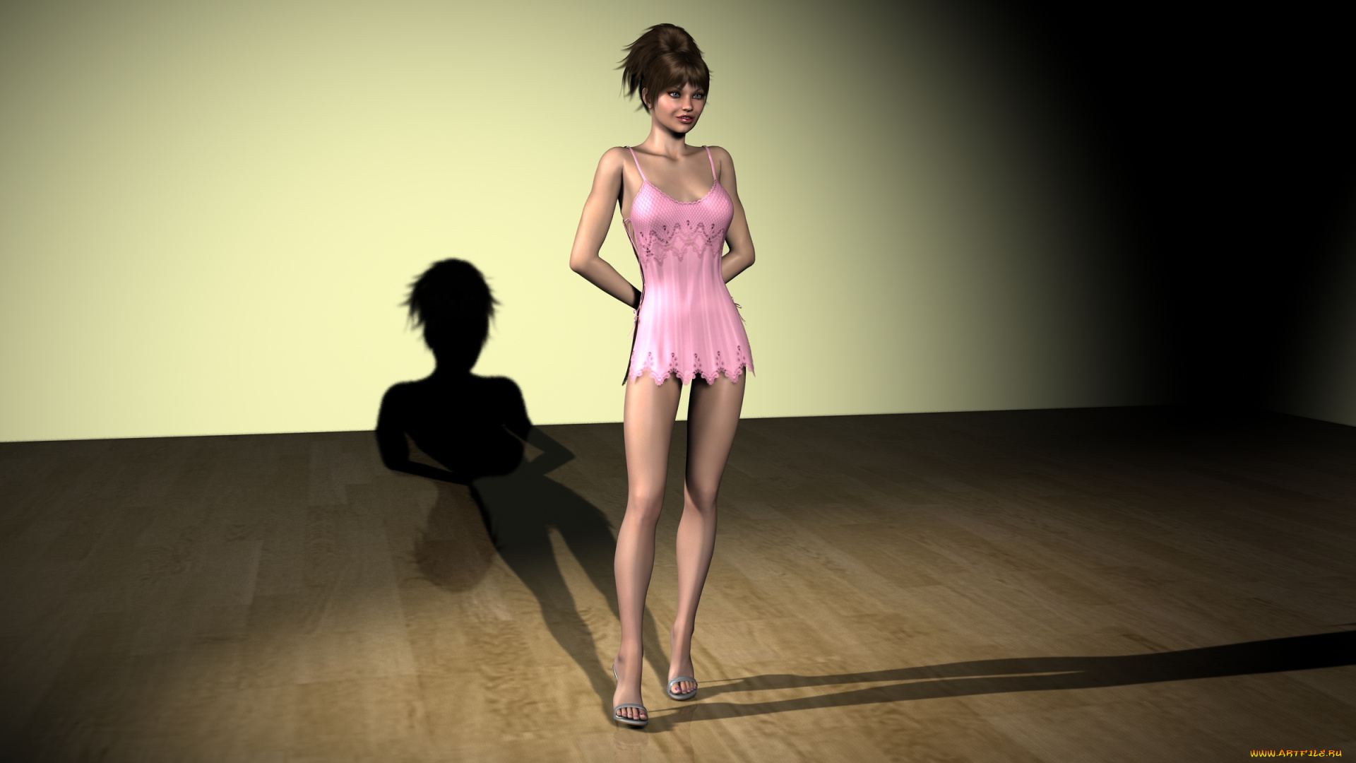 3д, графика, people, , люди, платье, тень, комната, взгляд, девушка