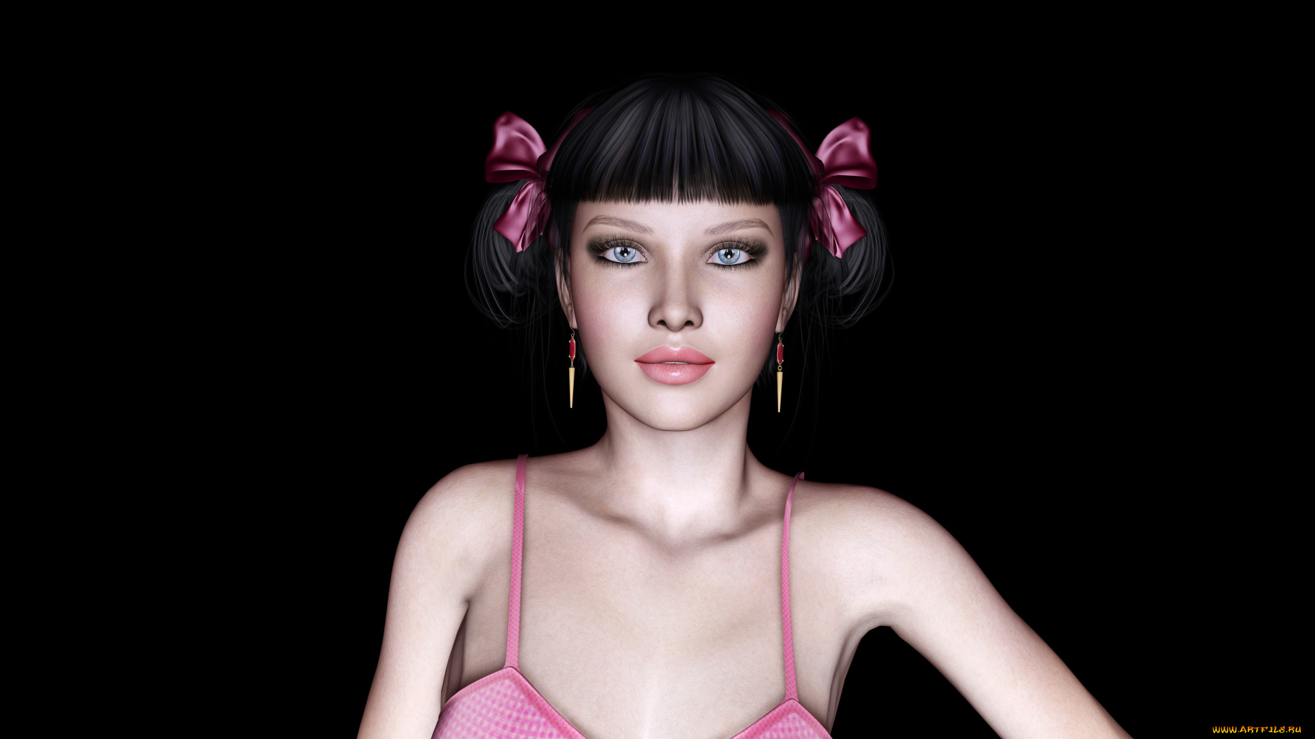 3д, графика, people, , люди, взгляд, бантик, платье, фон, девушка