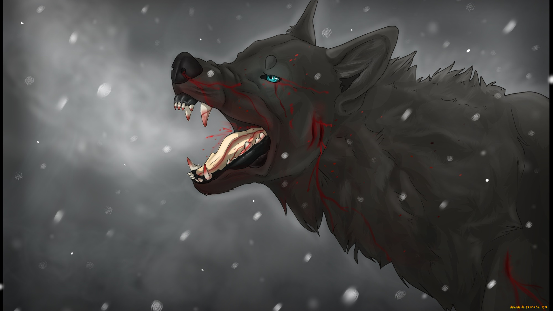 рисованные, животные, , сказочные, , мифические, волк, пасть, клыки