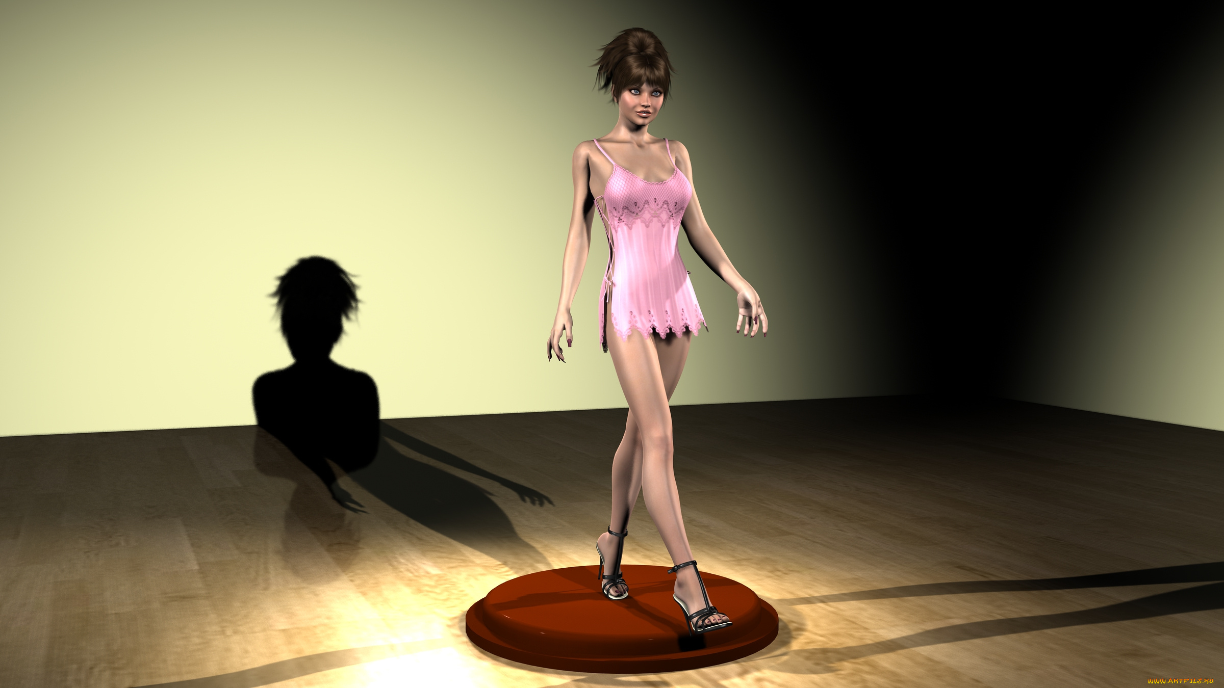 3д, графика, people, , люди, взгляд, платье, комната, тень, девушка