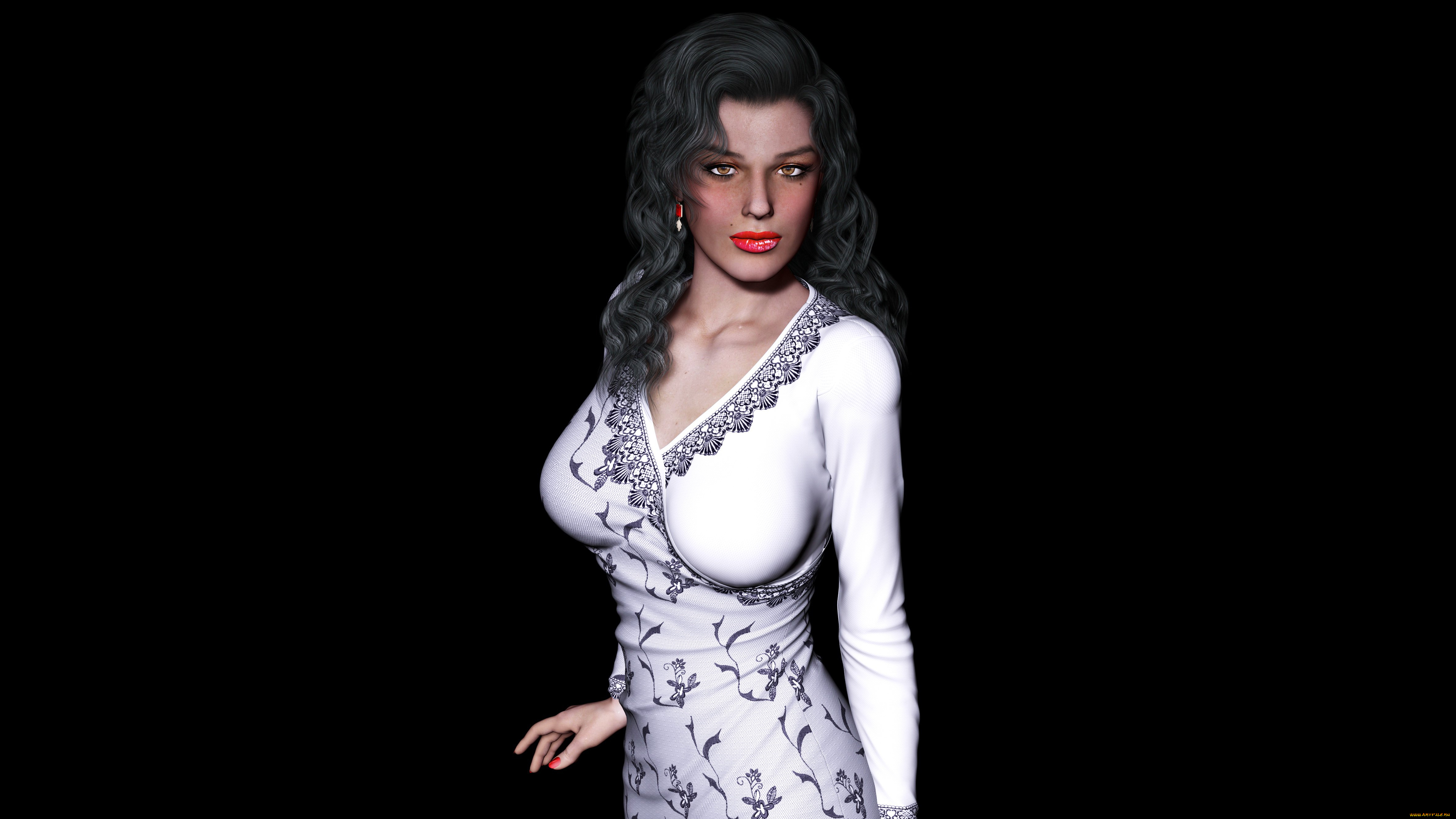 3д, графика, people, , люди, девушка, фон, взгляд, платье