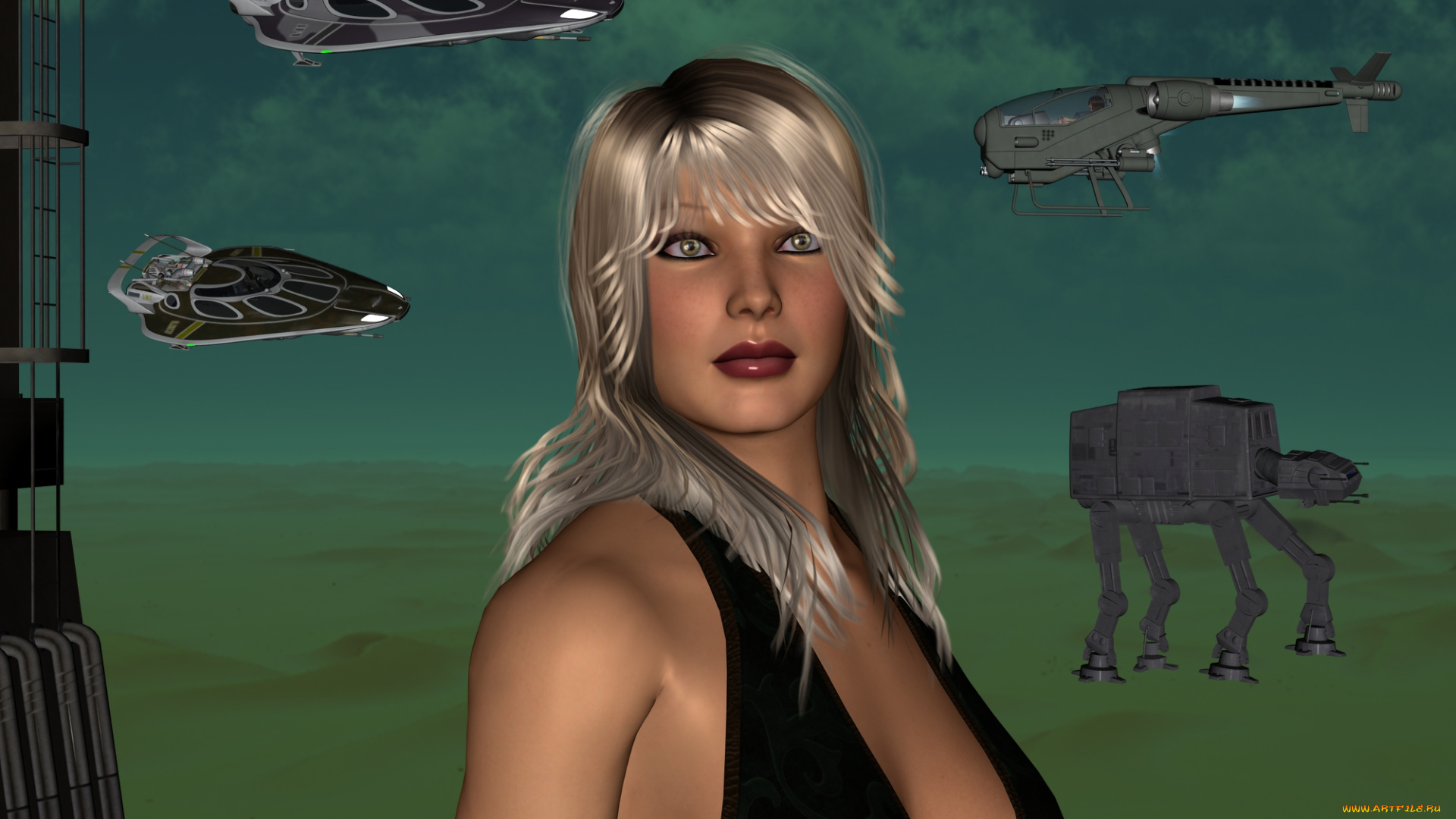 3д, графика, фантазия, , fantasy, фон, взгляд, девушка, блондинка