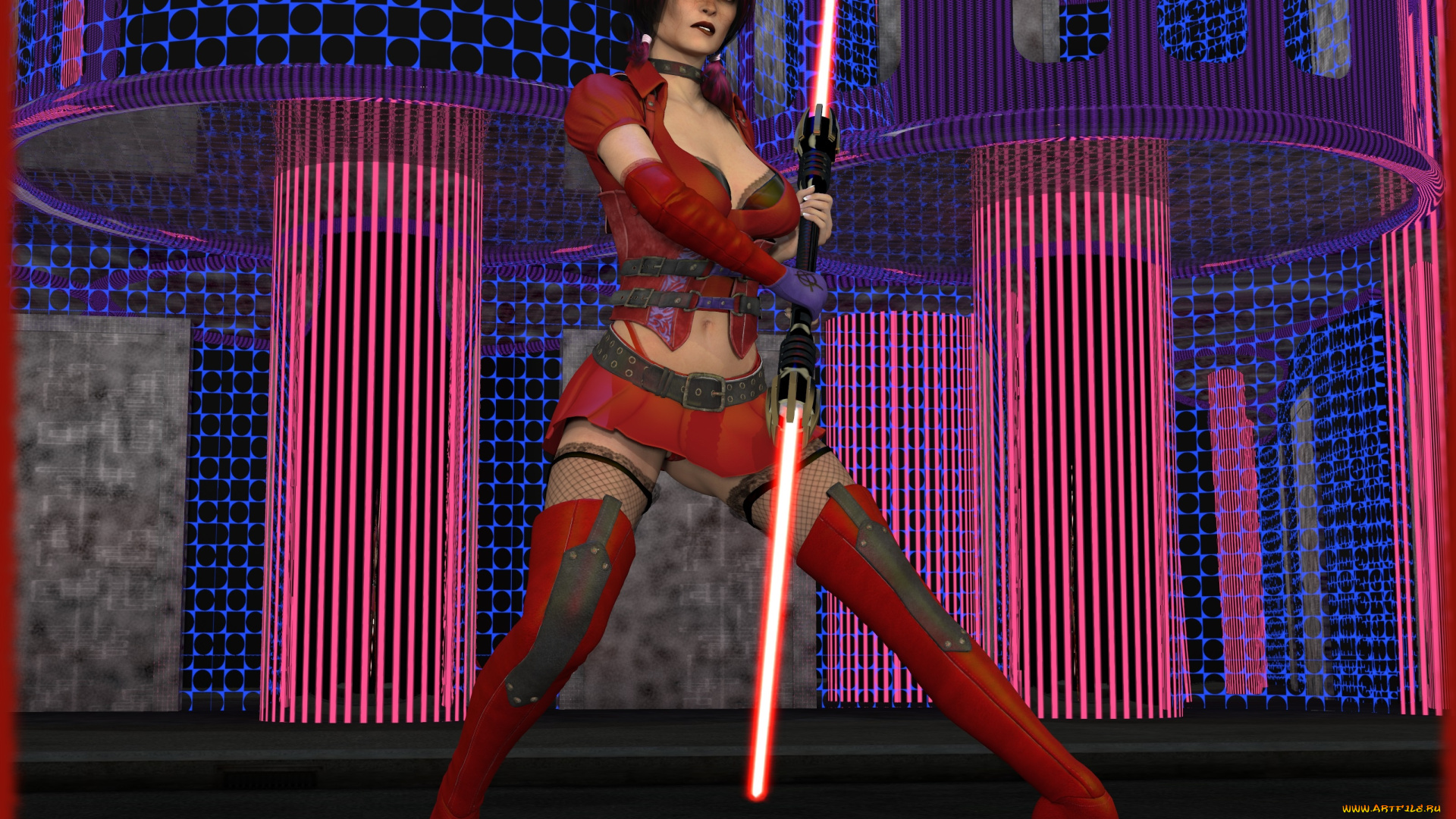 3д, графика, фантазия, , fantasy, оружие, фон, взгляд, девушка, рыжая