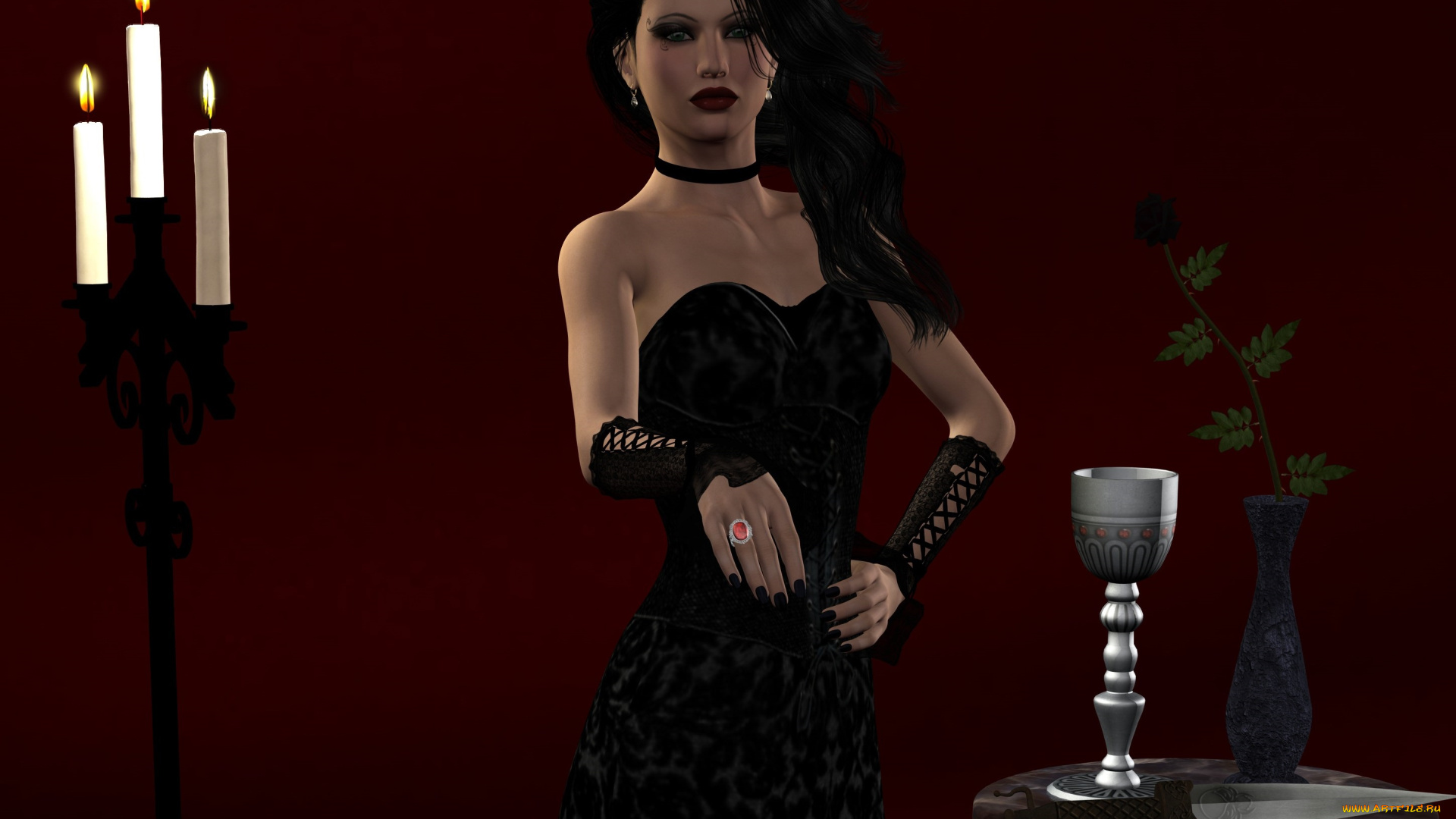 3д, графика, люди, , people, фон, взгляд, чаша, свечи, девушка
