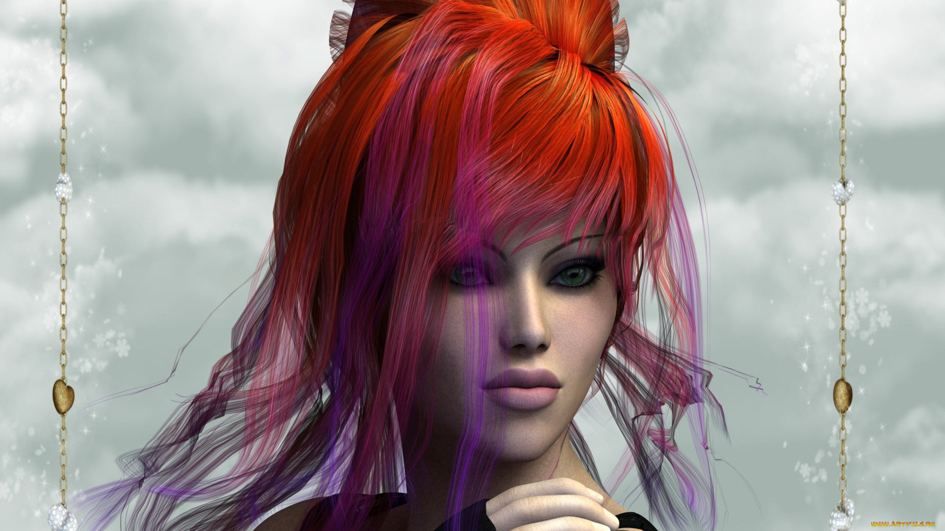 3д, графика, портрет, , portraits, девушка, взгляд, рыжая, фон