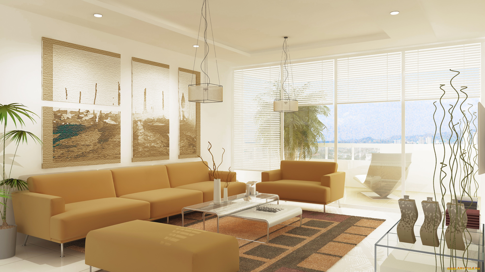 3д, графика, реализм, , realism, столик, кресла, диван