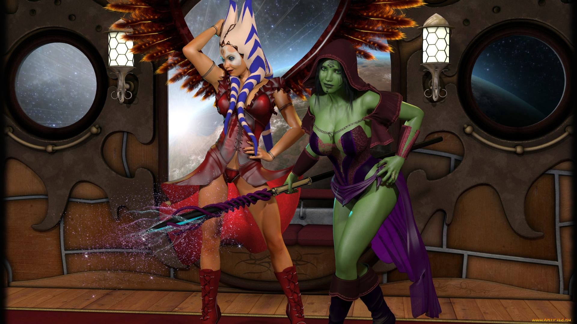 3д, графика, существа, , creatures, халки, взгляд, фон, оружие, магия