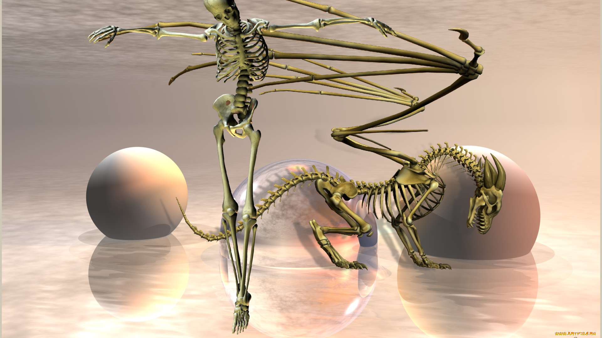 3д, графика, ужас, , horror, скелет, шары, песок