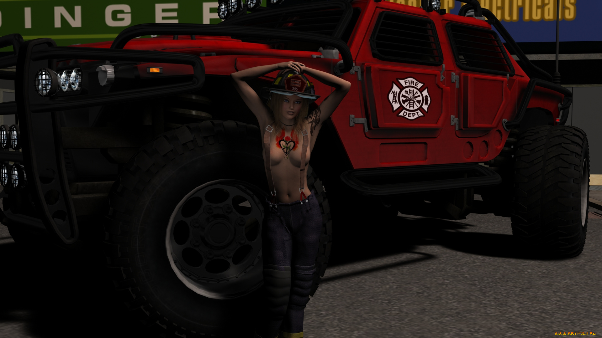 автомобили, 3d, car&girl, взгляд, фон, автомобиль, девушка