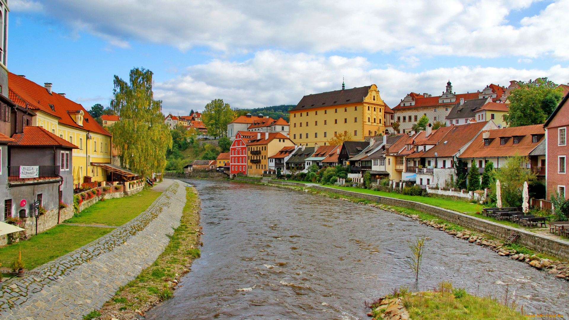 Чешский, крумлов, города, Чески-крумлов, , Чехия, набережная, крумлов, Чешский, река, дома