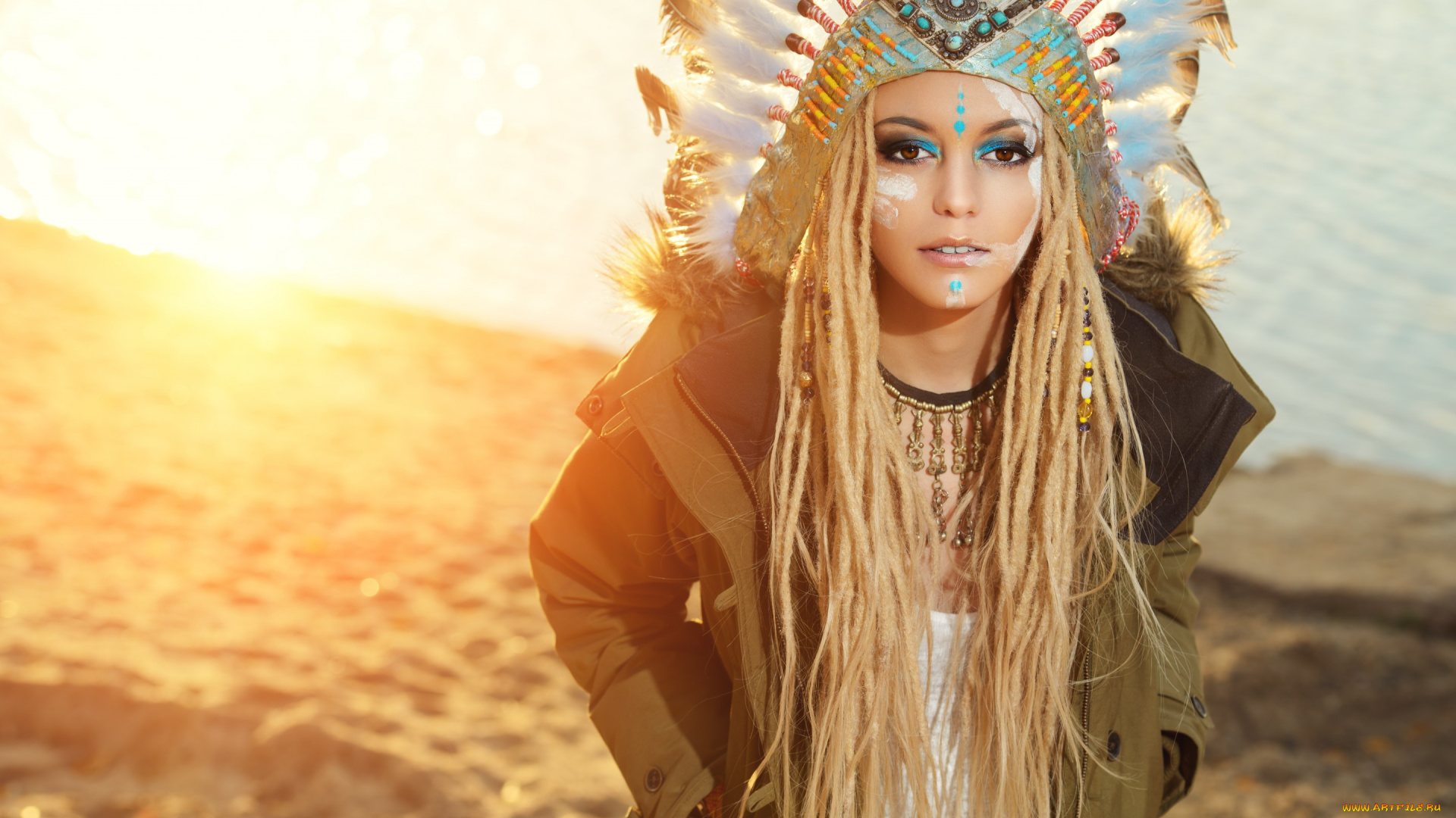 девушки, -unsort, , блондинки, перья, взгляд, блондинка, скво, девушка