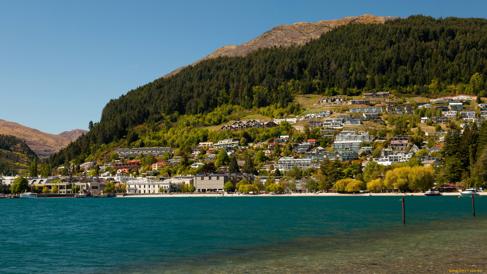 города, квинстаун, , новая, зеландия, lake, new, zealand, queenstown, wakatipu