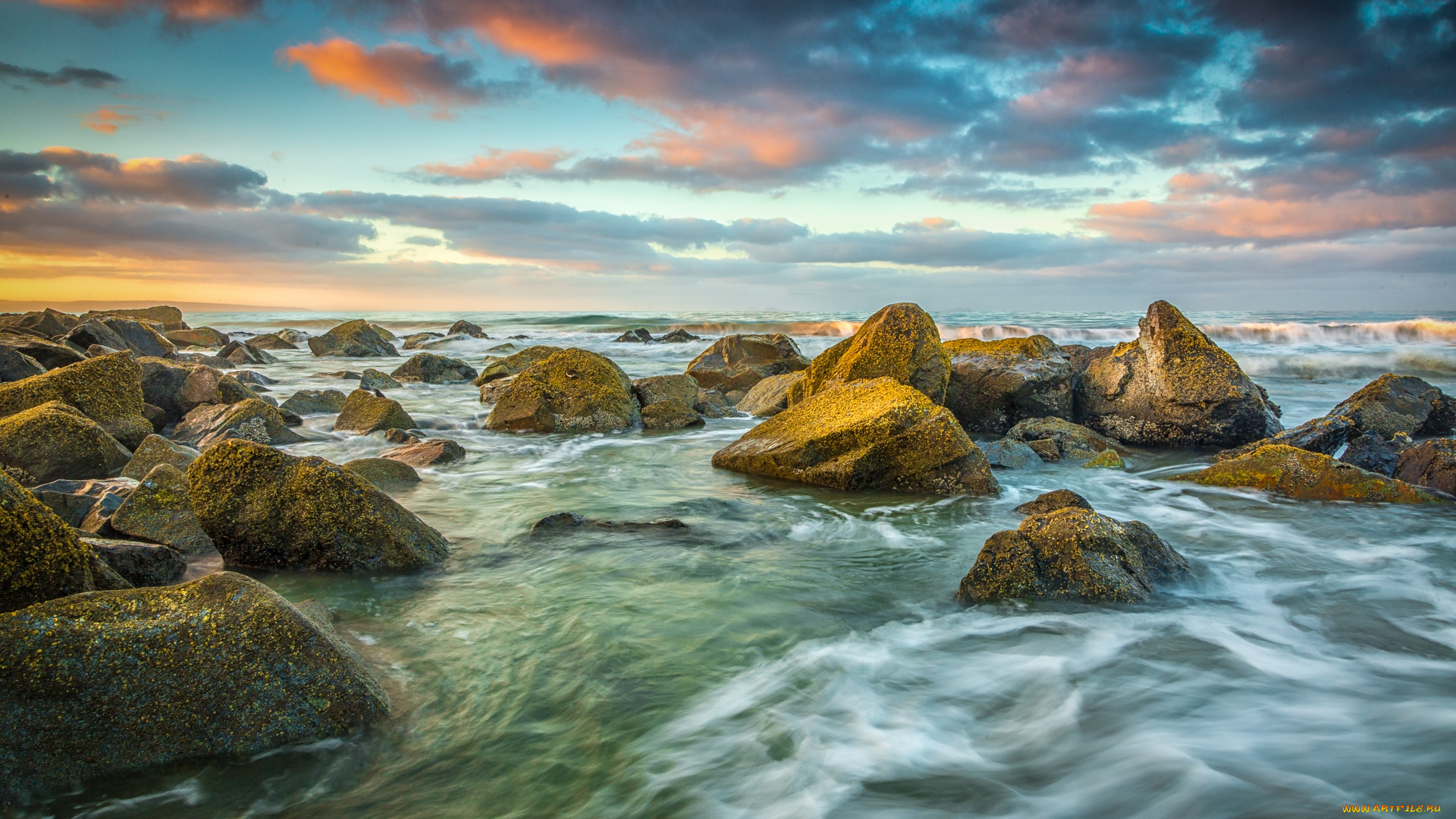 природа, побережье, океан, камни, волны