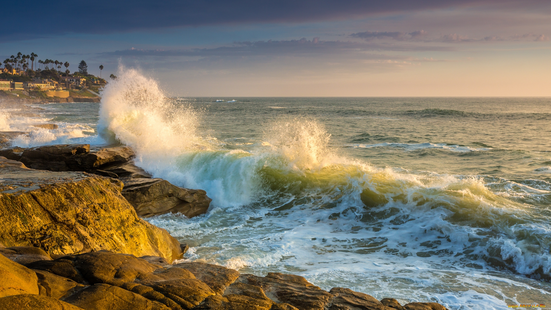 природа, побережье, океан, камни, волны