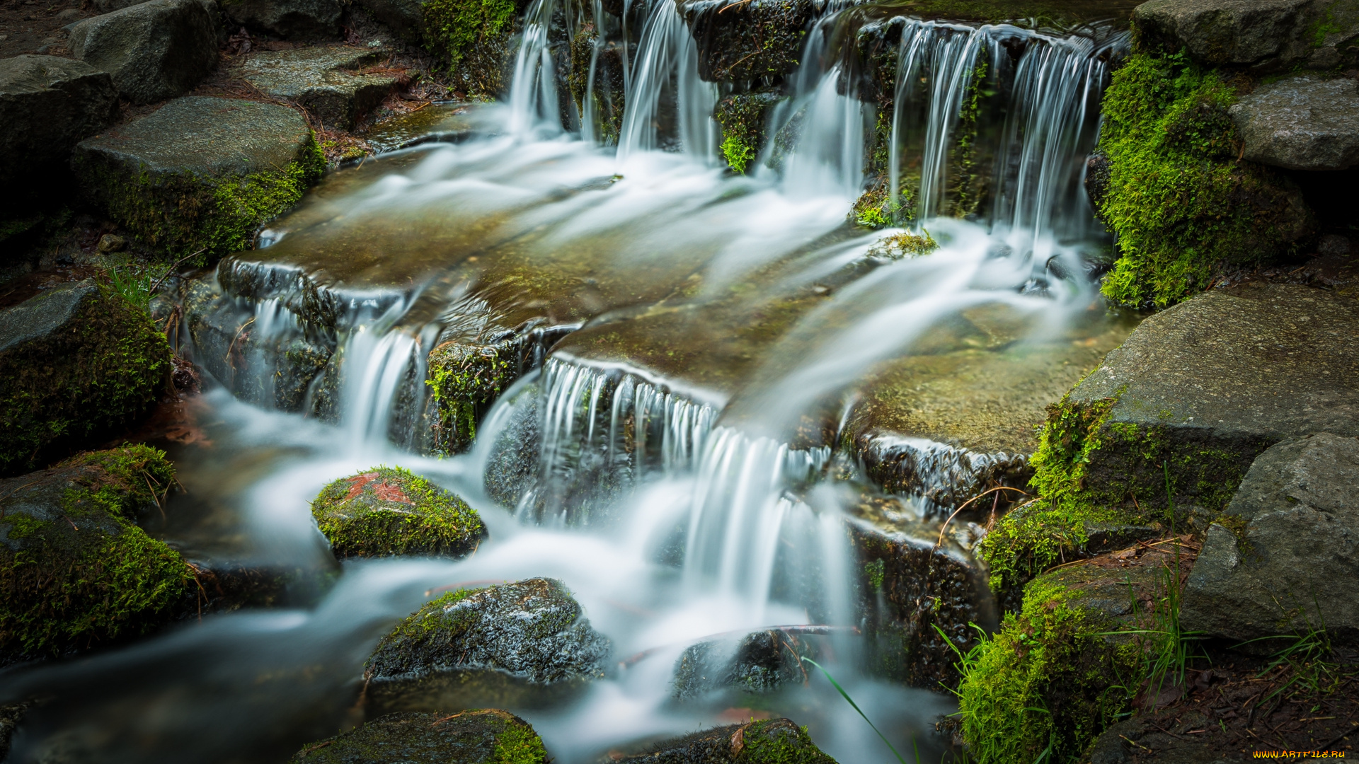 природа, водопады, лес, река, водопад