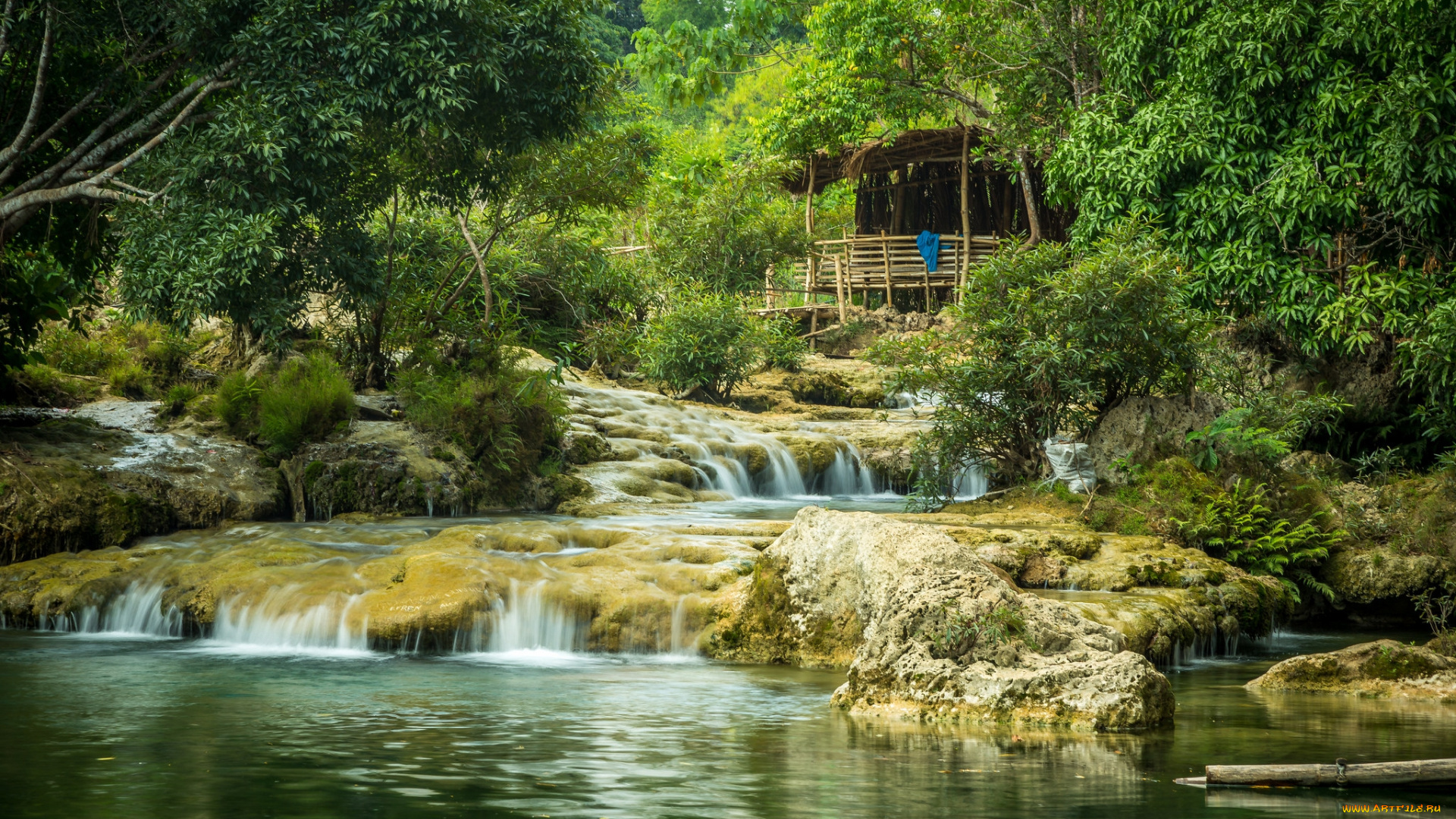 природа, водопады, лес, река, водопад