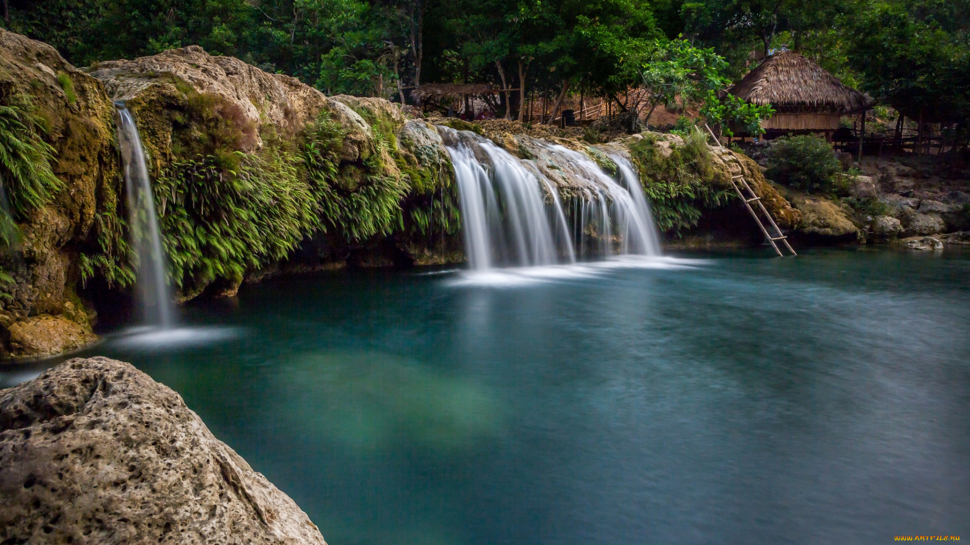 природа, водопады, лес, река, водопад