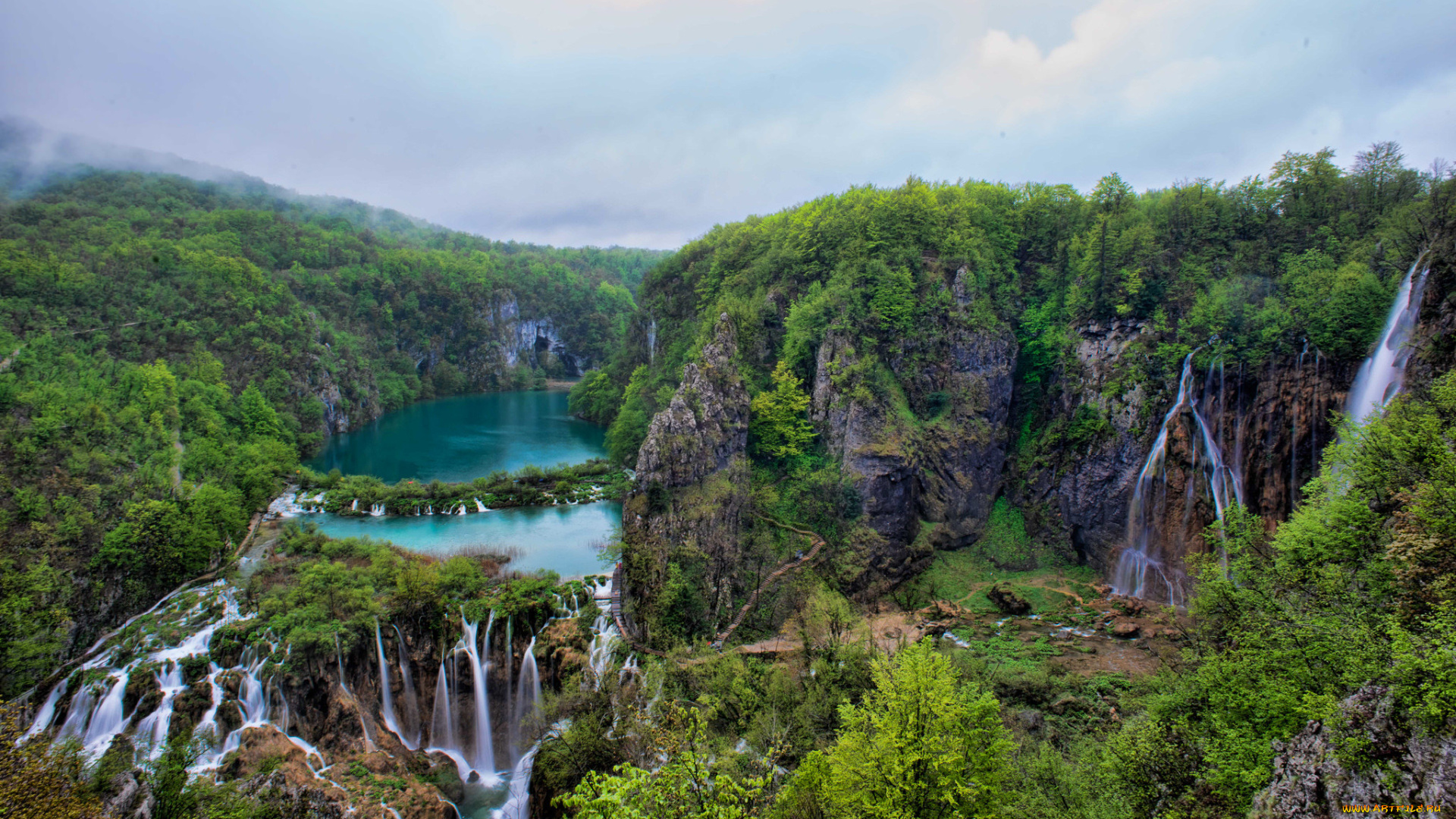природа, водопады, водопад, река, лес