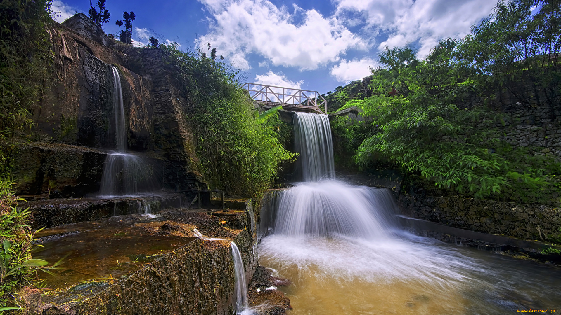 природа, водопады, водопад, река, лес