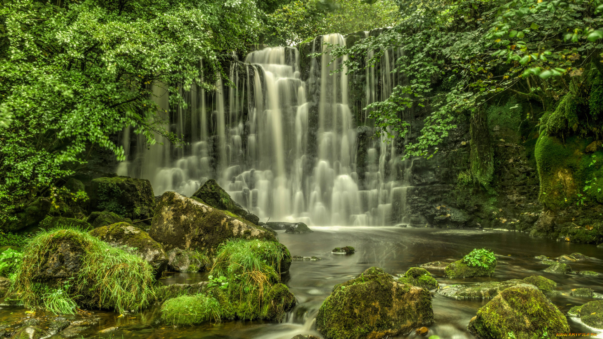 природа, водопады, водопад, река, лес