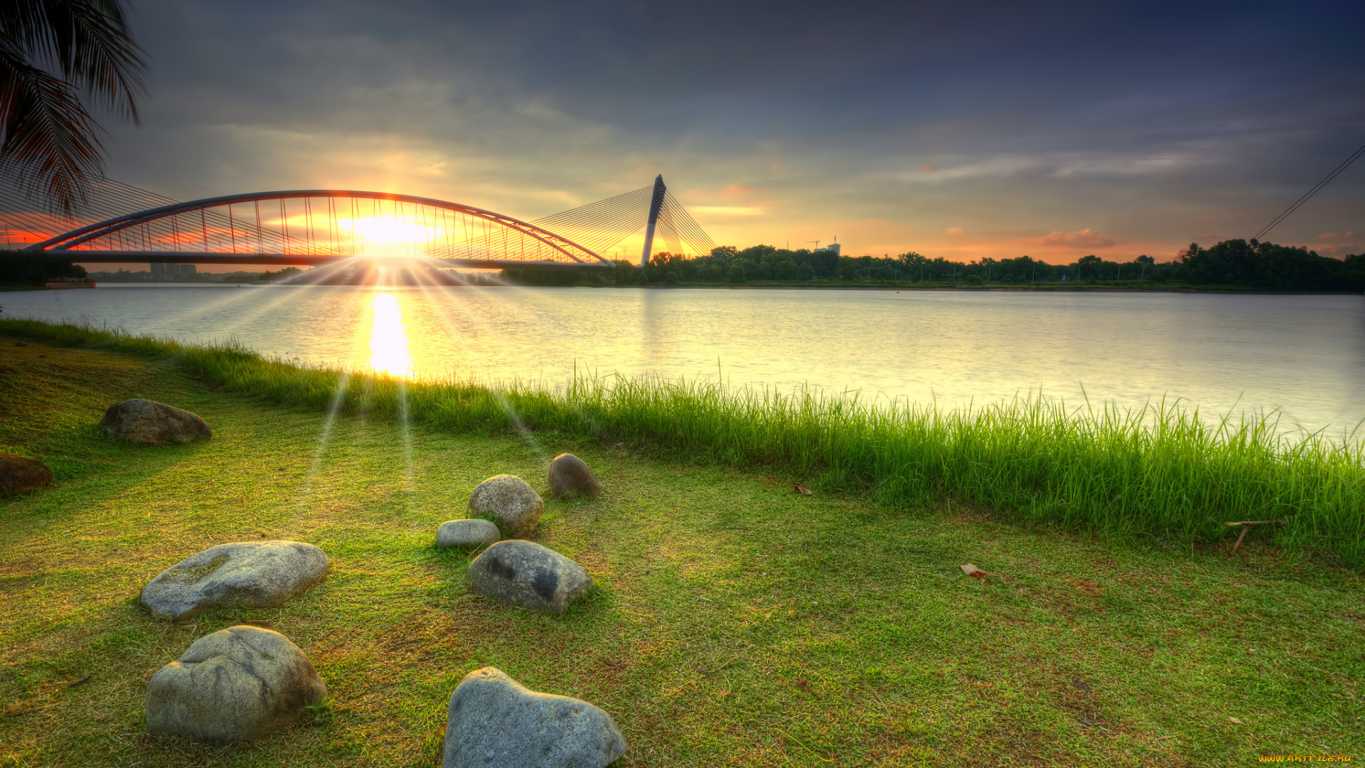 природа, восходы, закаты, река, мост, рассвет