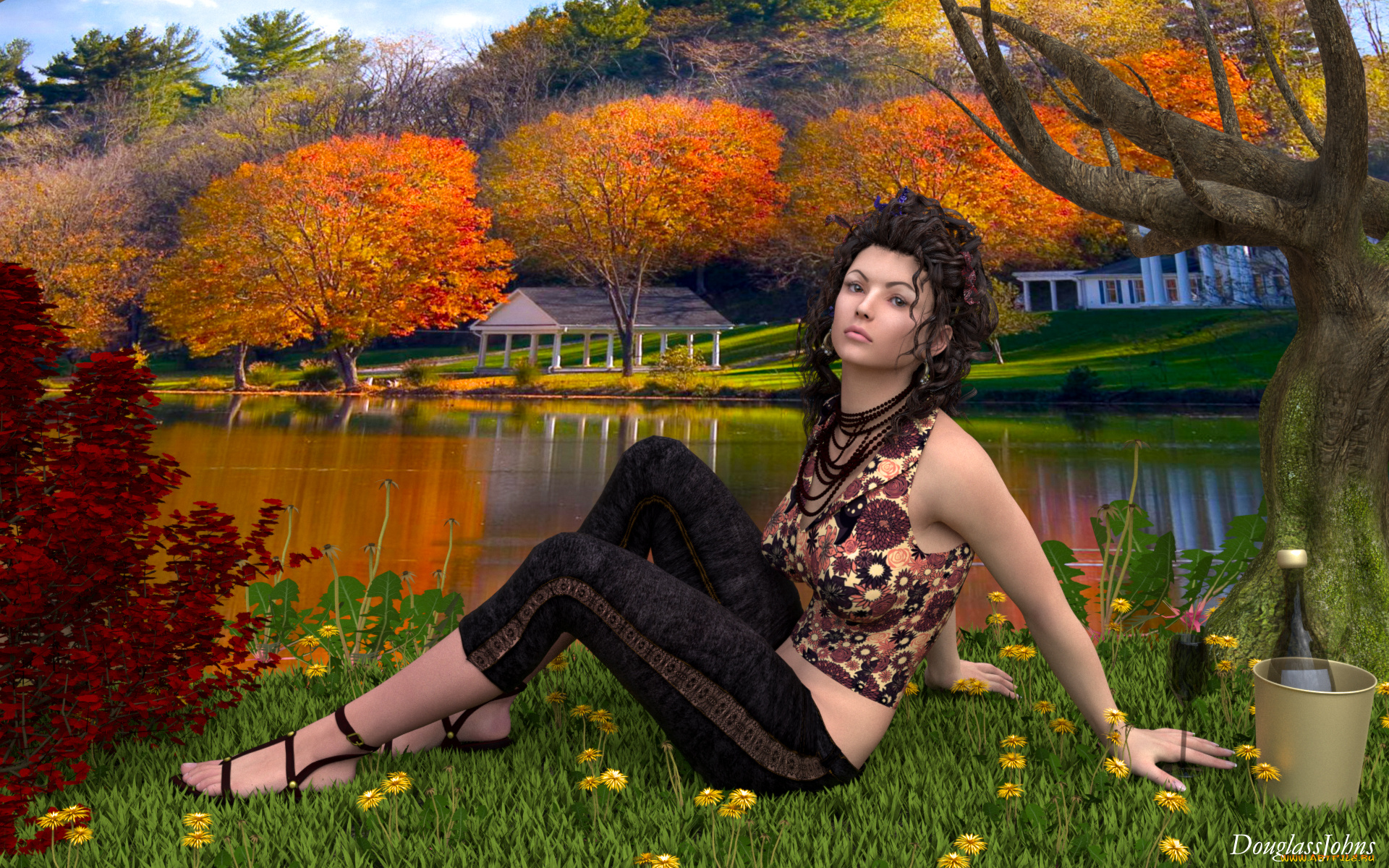 3д, графика, люди, , people, девушка, озеро, природа, фон, взгляд