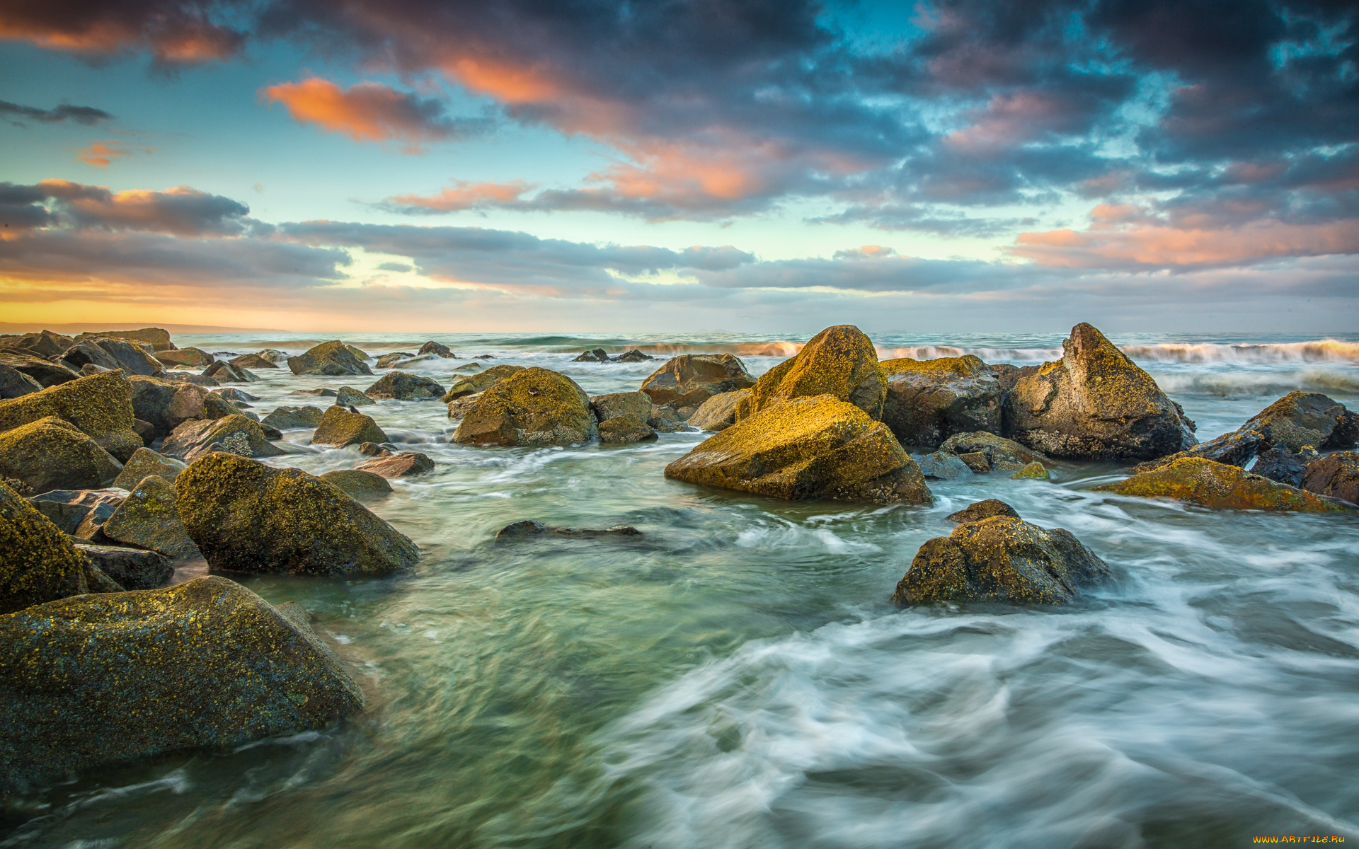 природа, побережье, океан, камни, волны