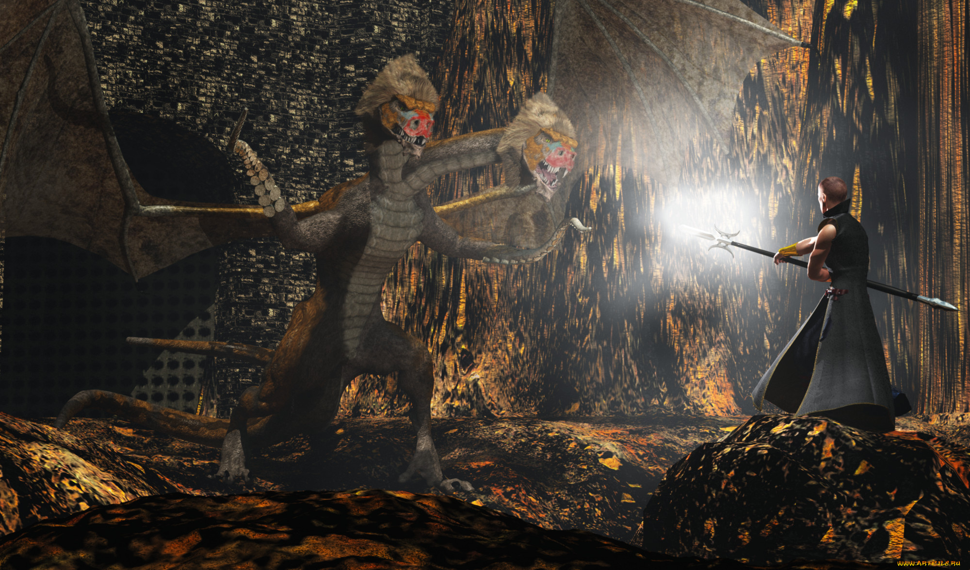 3д, графика, фантазия, , fantasy, дракон, воин